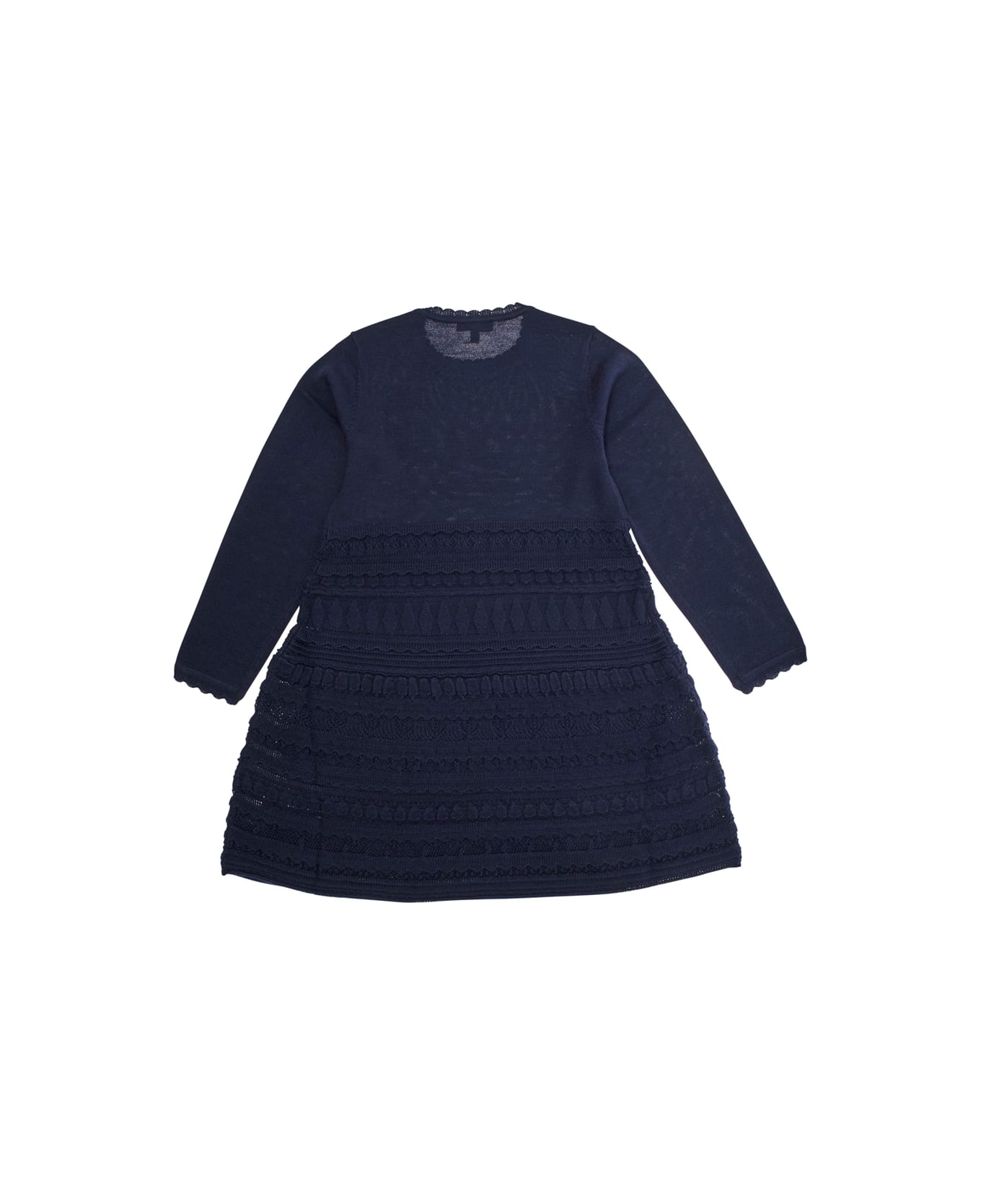 Emporio Armani Blue Dress With Round Neck And Logo Embroidery On The Front In Wool Blend Girl - Blu