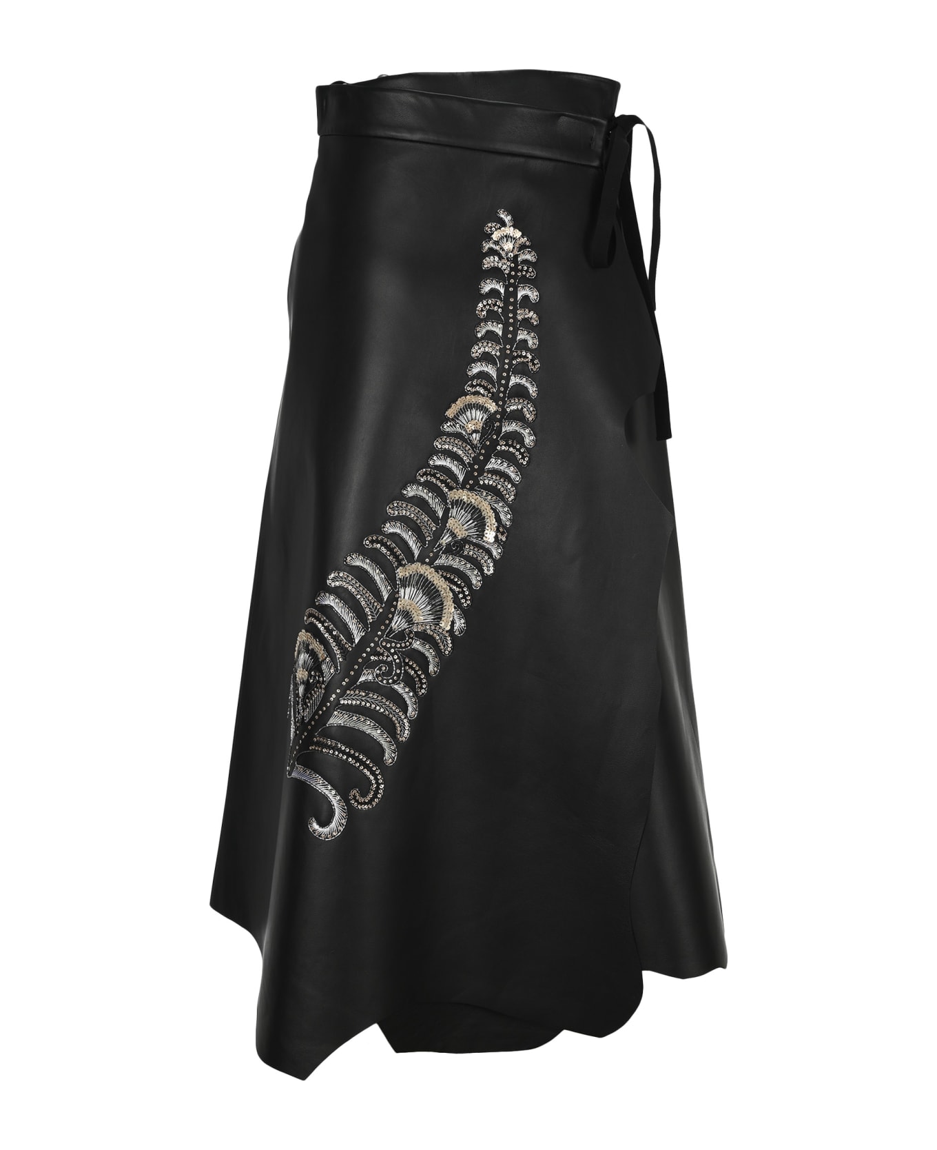 Prada Embeoidered Leather Skirt - BLACK