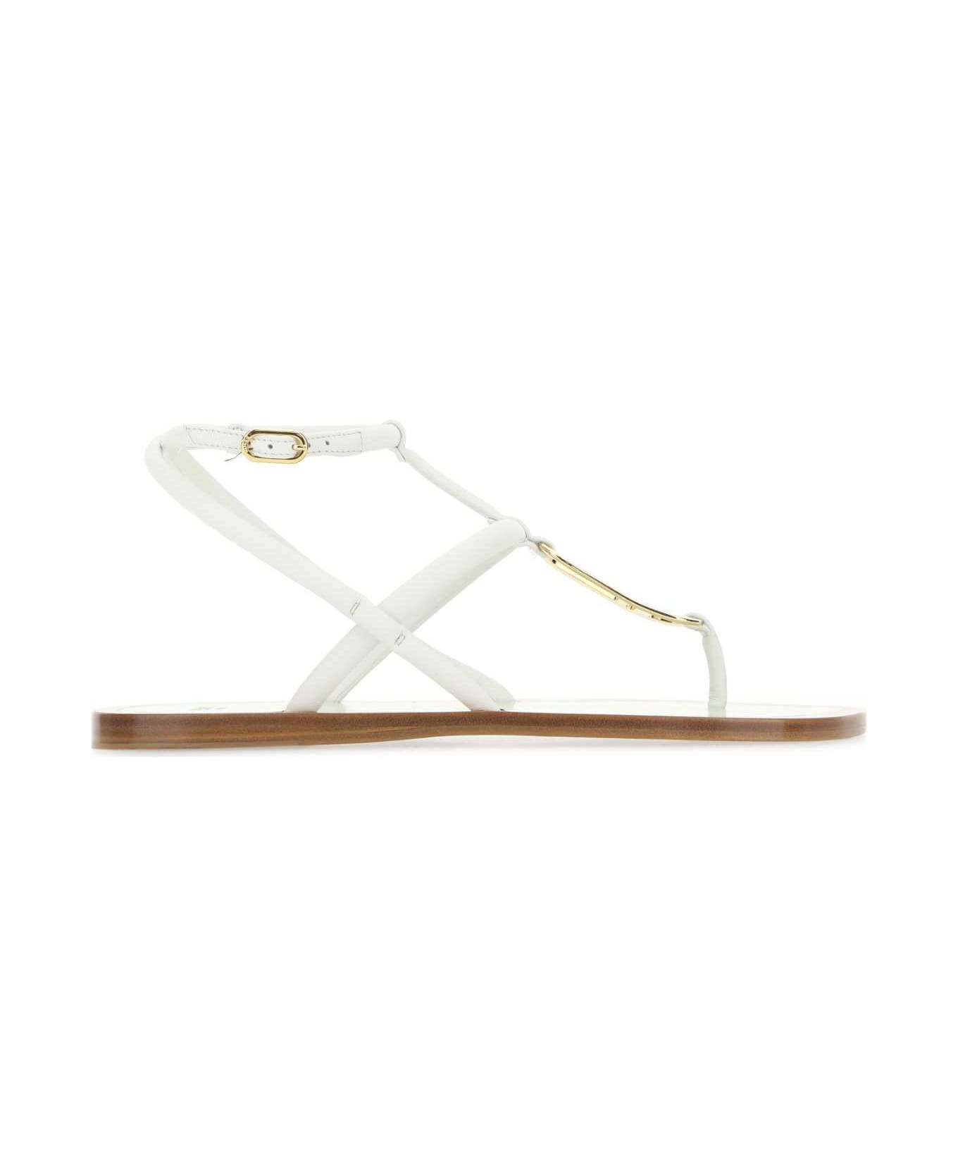 Fendi White Nappa Leather Fendi O Lock Thong Sandals - F0QA0