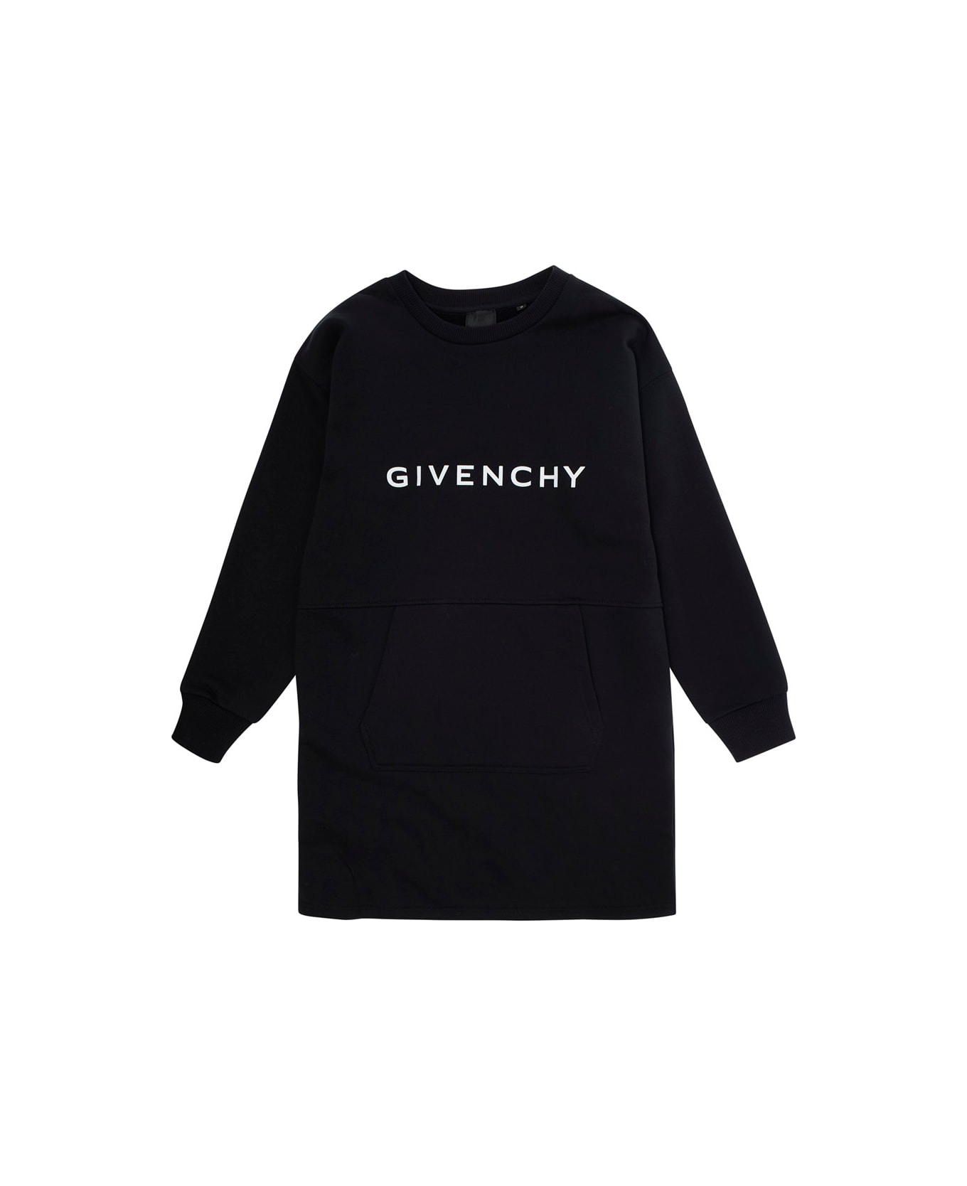 Givenchy Black Dress With Logo And Kangaroo Pocket In Cotton Blend Girl - Black