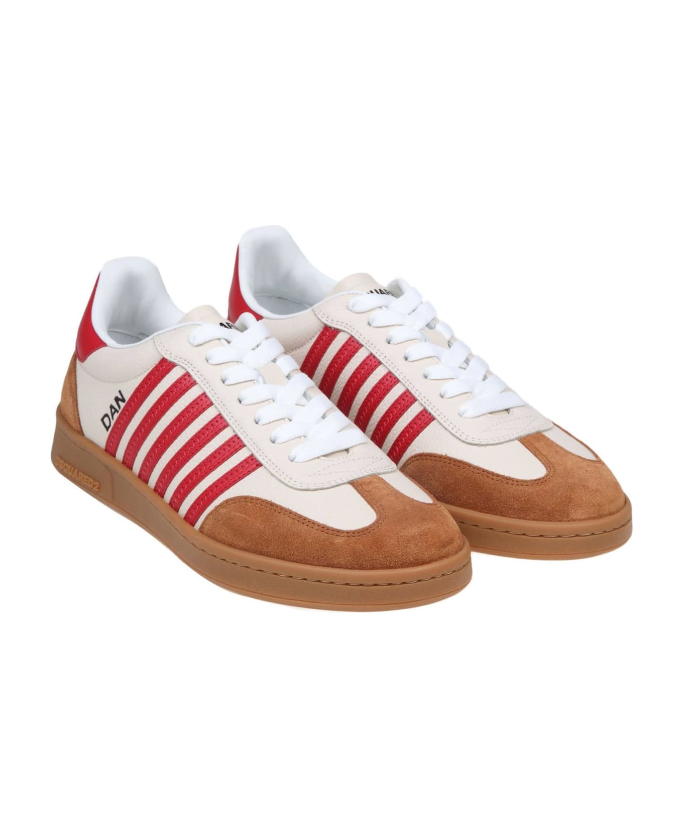 Dsquared2 Boxer Sneakers In White/red Leather And Suede - White/Red