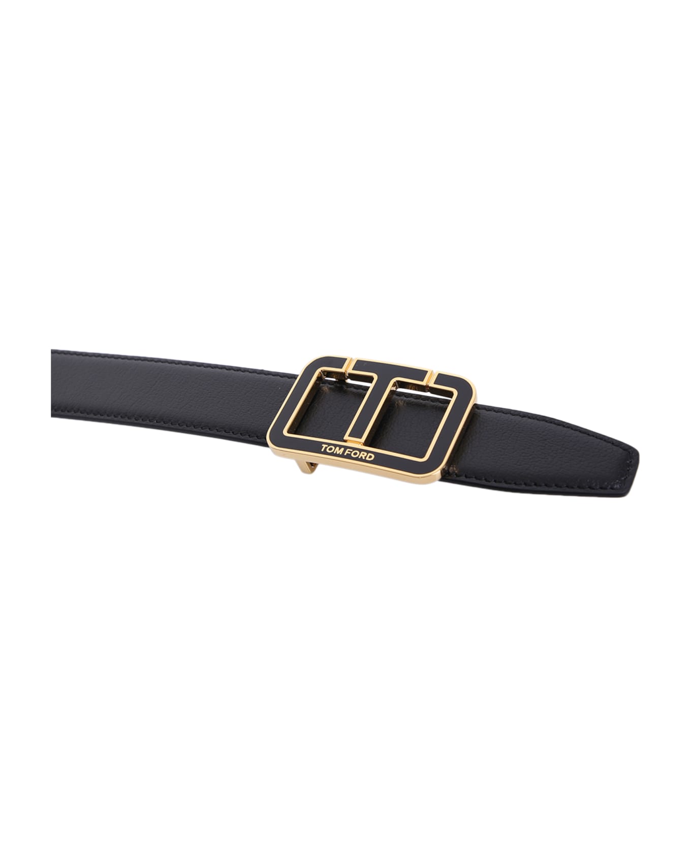 Tom Ford Black T Buckle Belt - Black