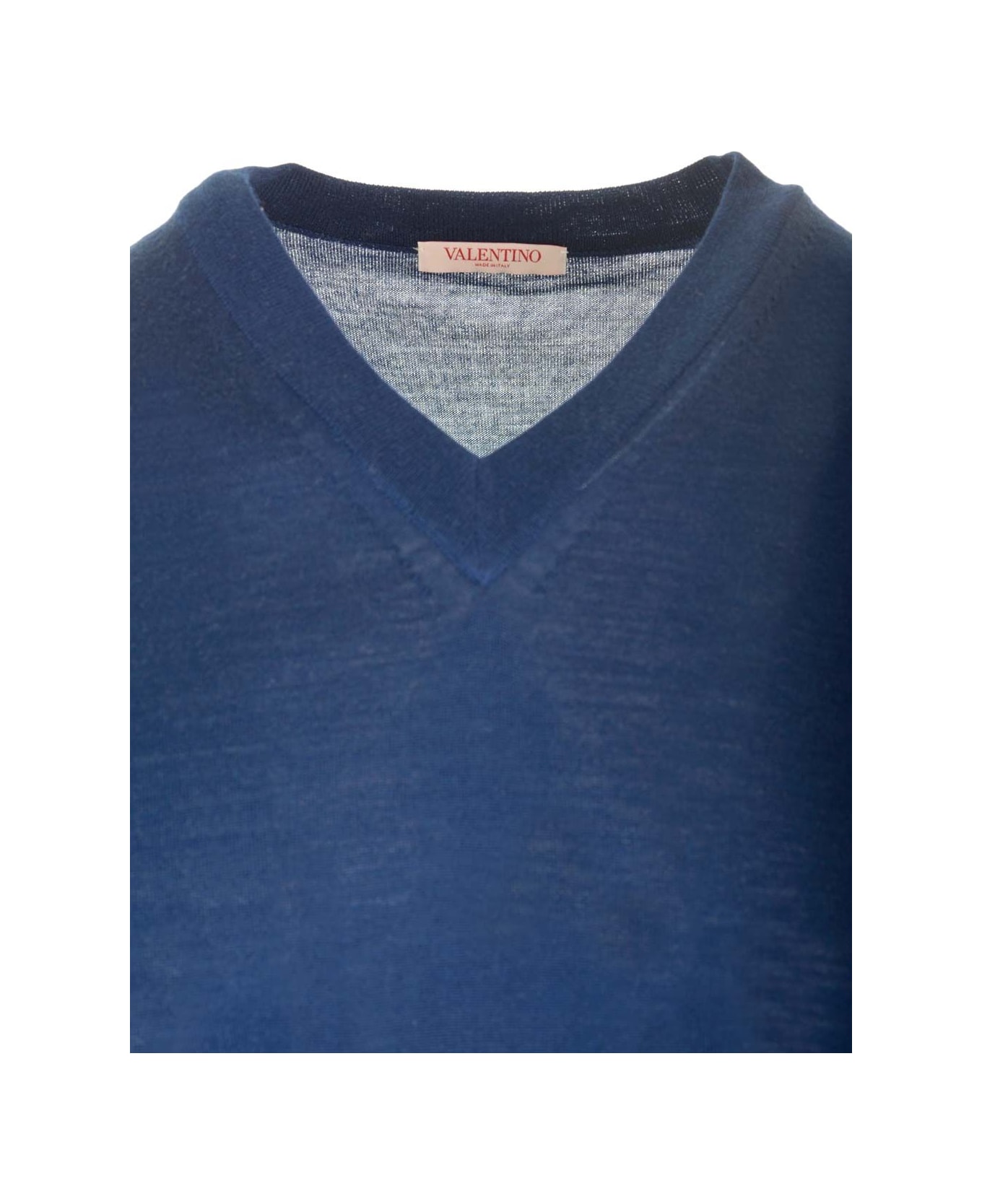 Valentino Garavani Vlogo Signature Blue V-neck Sweater - Blue