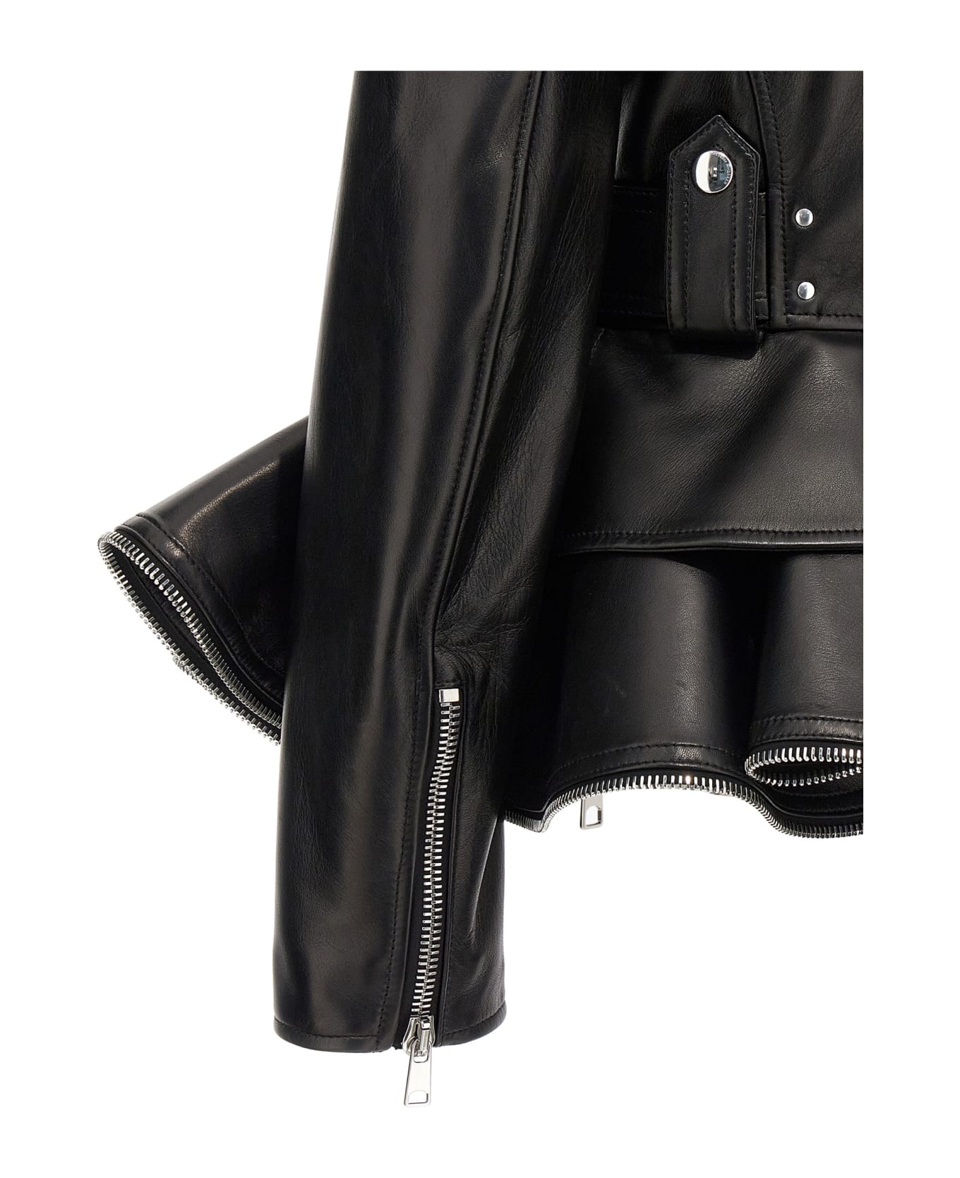 Alexander McQueen Biker Jacket With Peplum Hem And Belt - Nero
