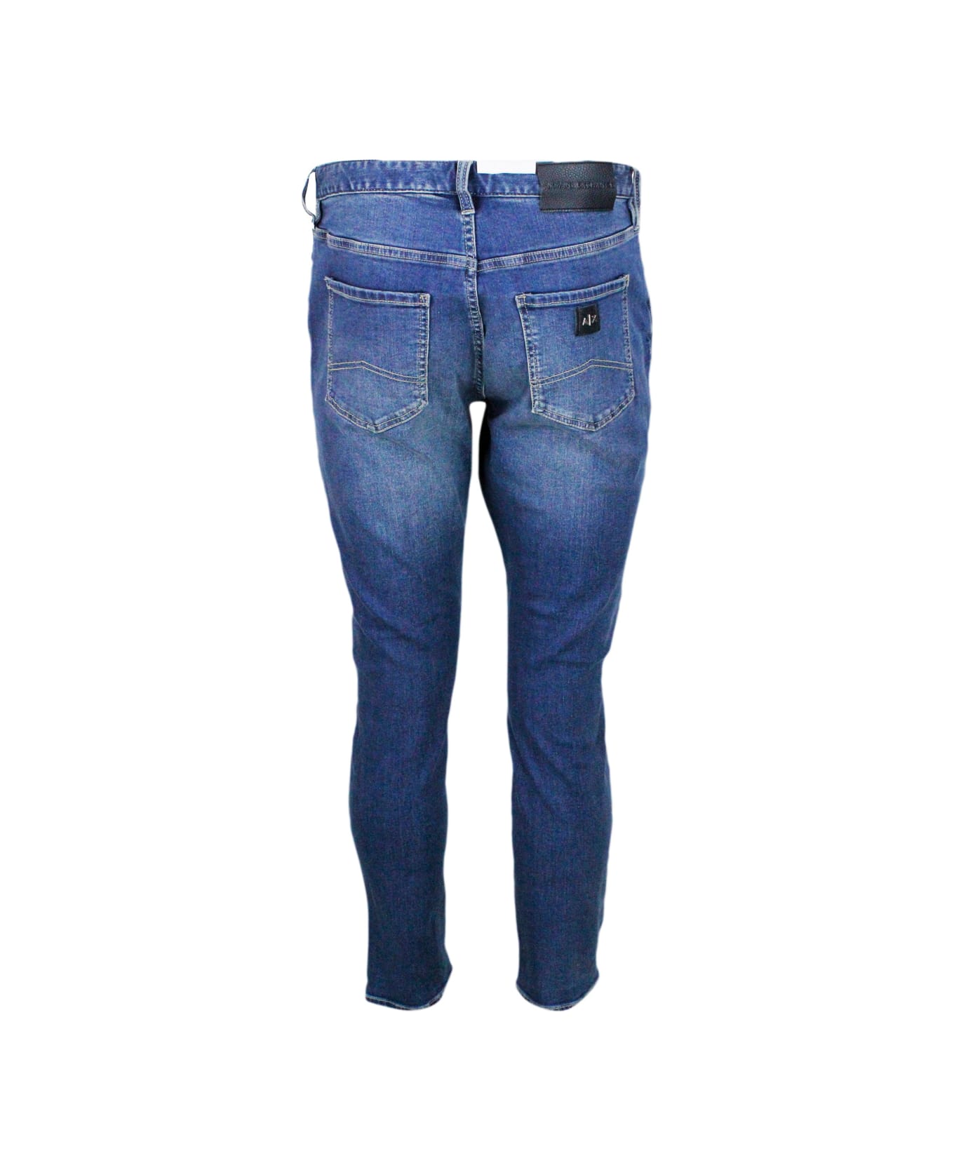 Armani Collezioni Skinny Jeans In Soft Stretch Denim With Contrasting Stitching And Leather Tab. Zip And Button Closure - Denim