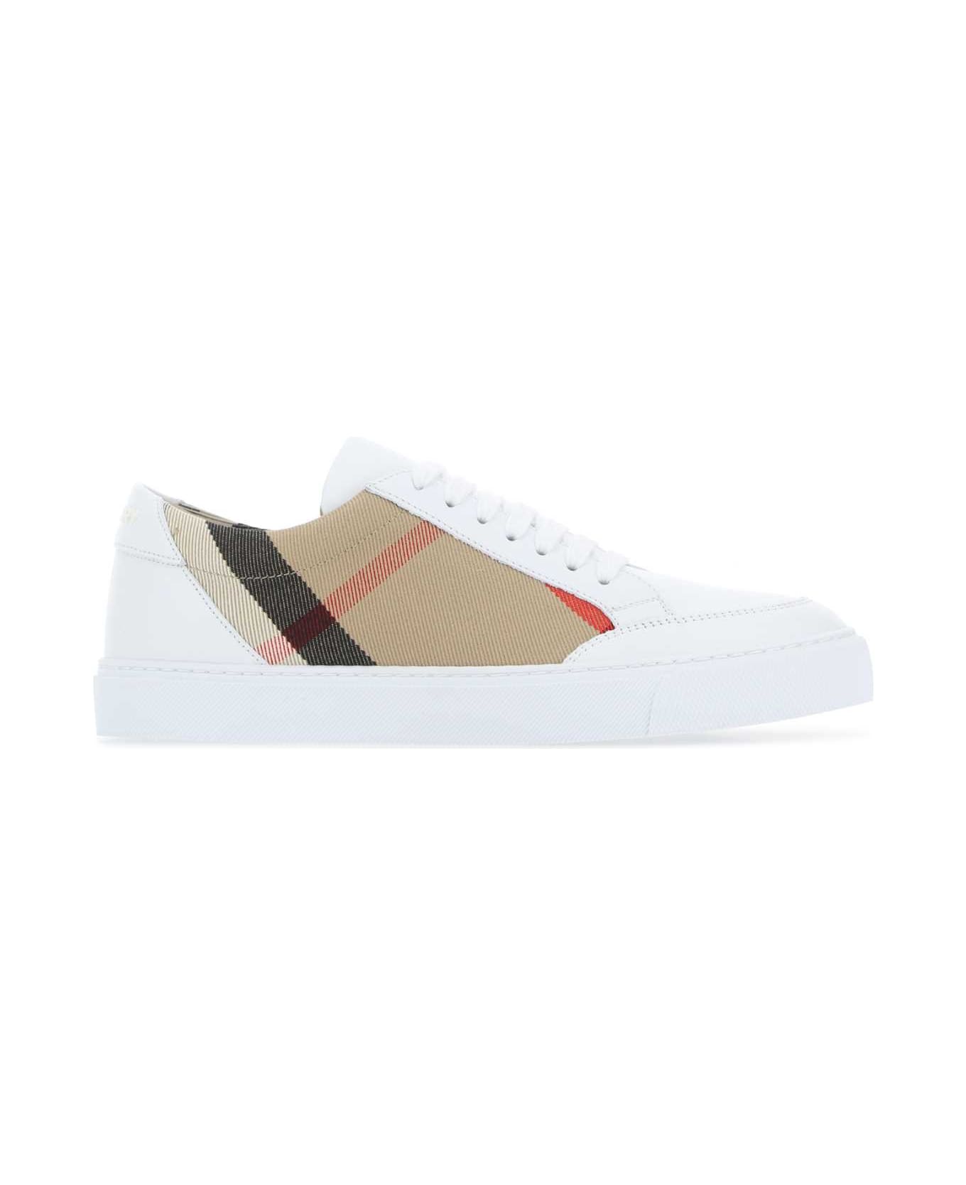 Burberry Multicolor Leather And Fabric Sneakers - White