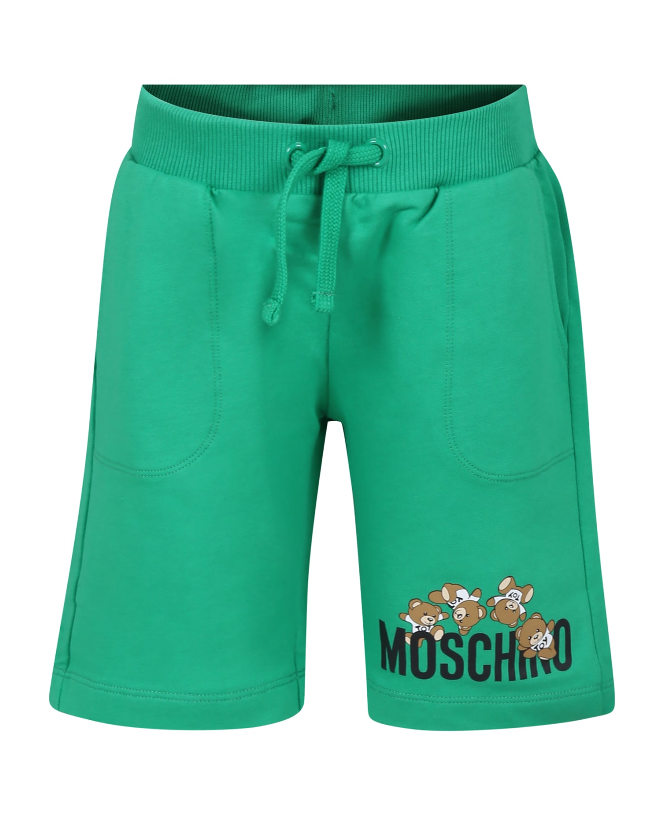 Moschino Green Shorts For Kids With Teddy Bears And Logo - Green