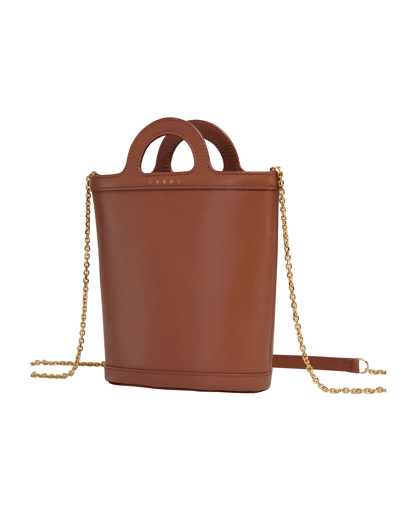 Marni Tropicalia Nano Bucket Bag In Brown Leather - Brown