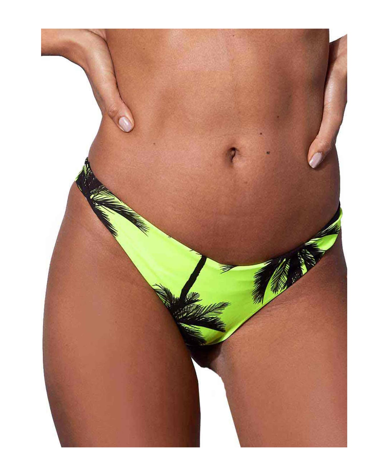 MC2 Saint Barth Palm Print Fluo Yellow Cheecky Swim Briefs - YELLOW