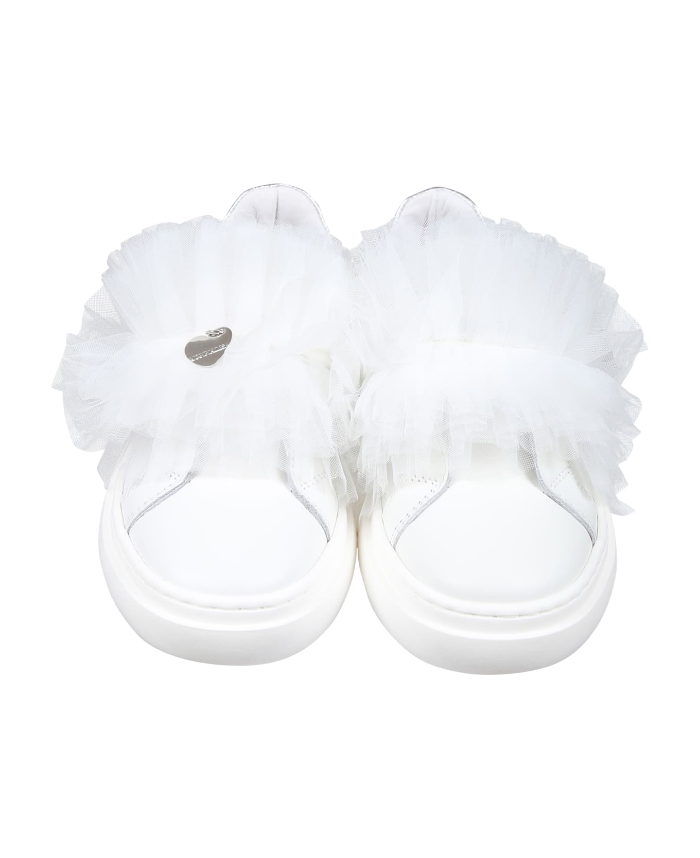 Monnalisa White Sneakers For Girl Avec Tulle Bow - White シューズ