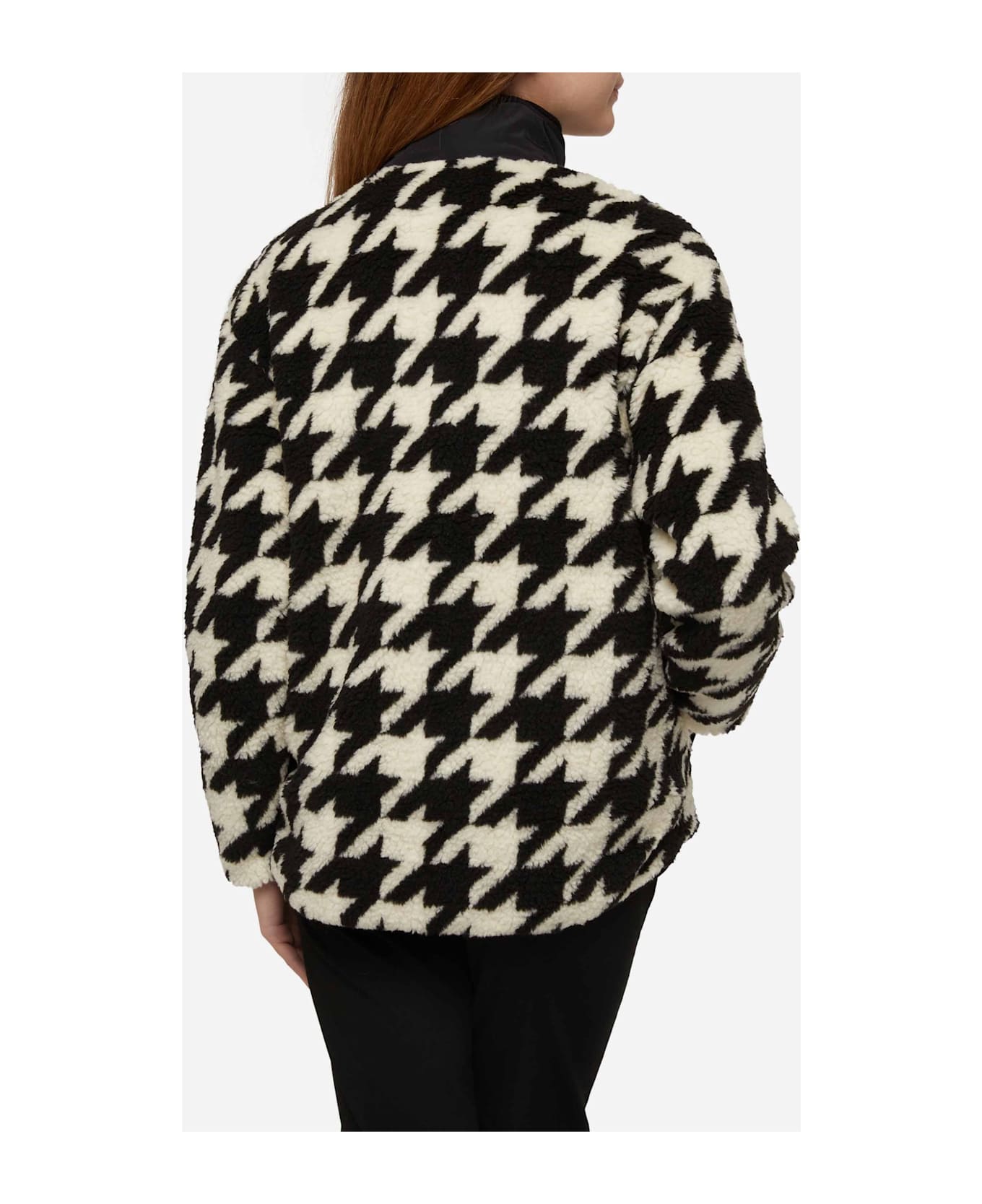 MC2 Saint Barth Teddy-fleece Jacket Keystone With Pied De Poule Print - BLACK