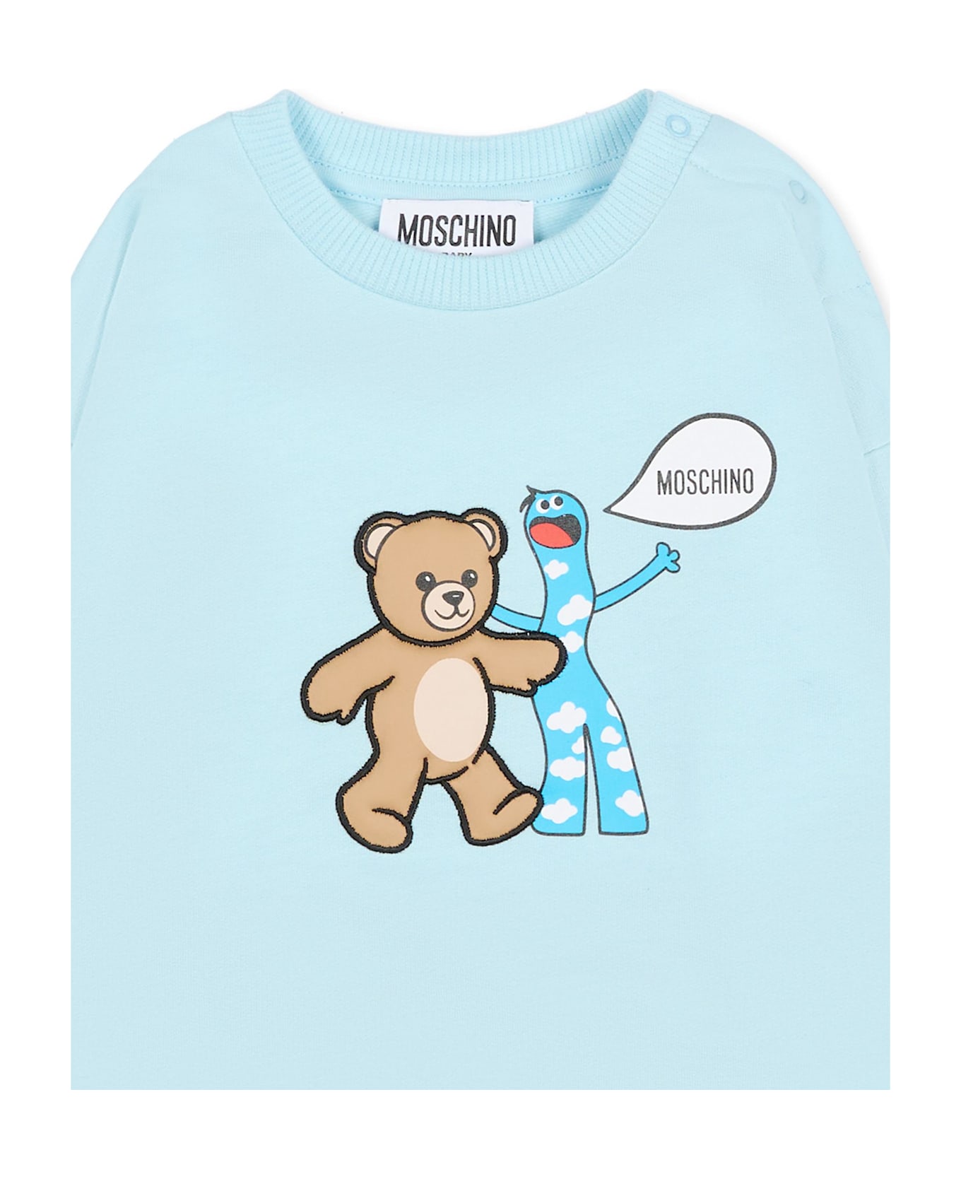 Moschino Light Blue Sweatshirt For Baby Boy With Teddy Bear - Light Blue
