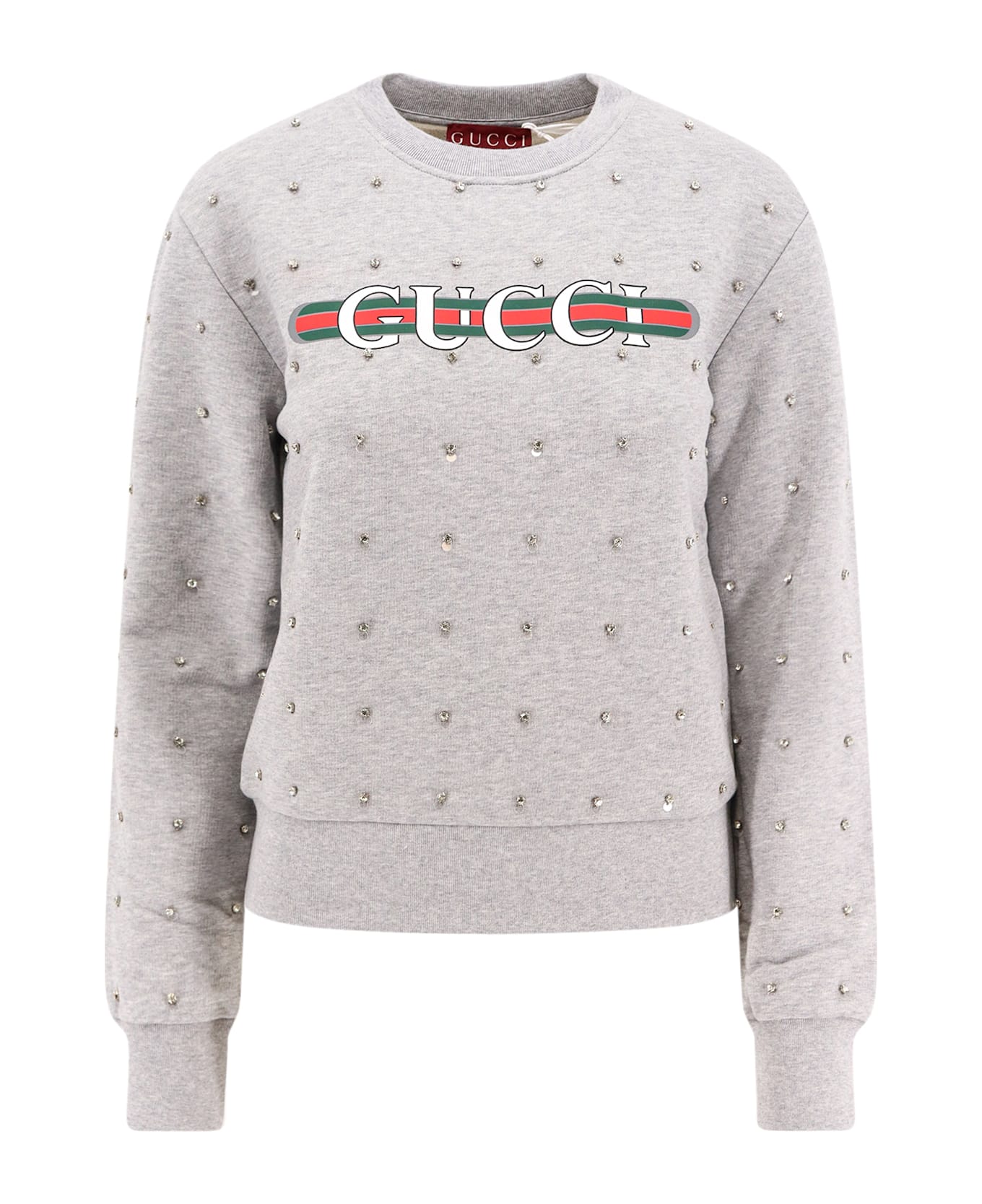 Gucci Cotton Sweatshirt With All-over Rhinestones - Grey