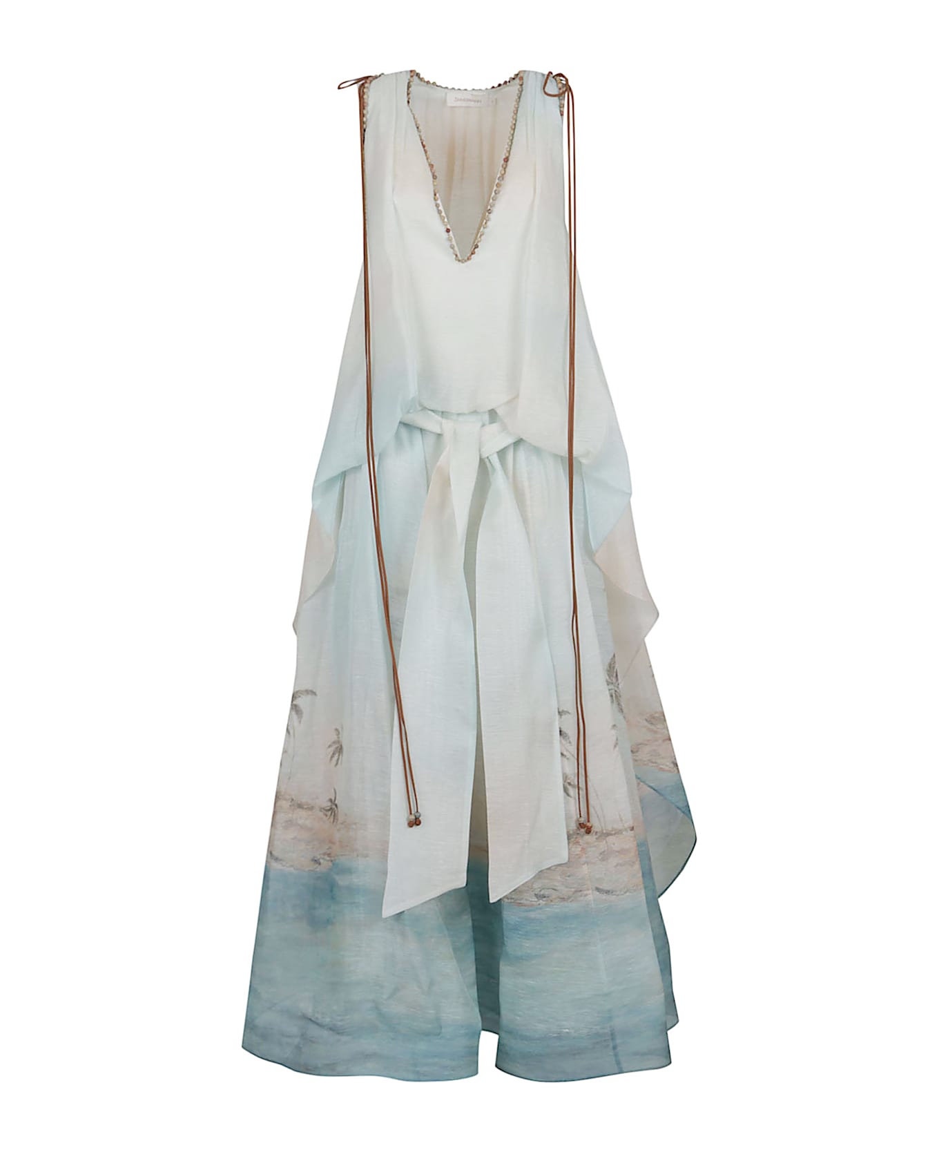 Zimmermann Illuminate Plunge Gown - Bluscp Blue Seascape