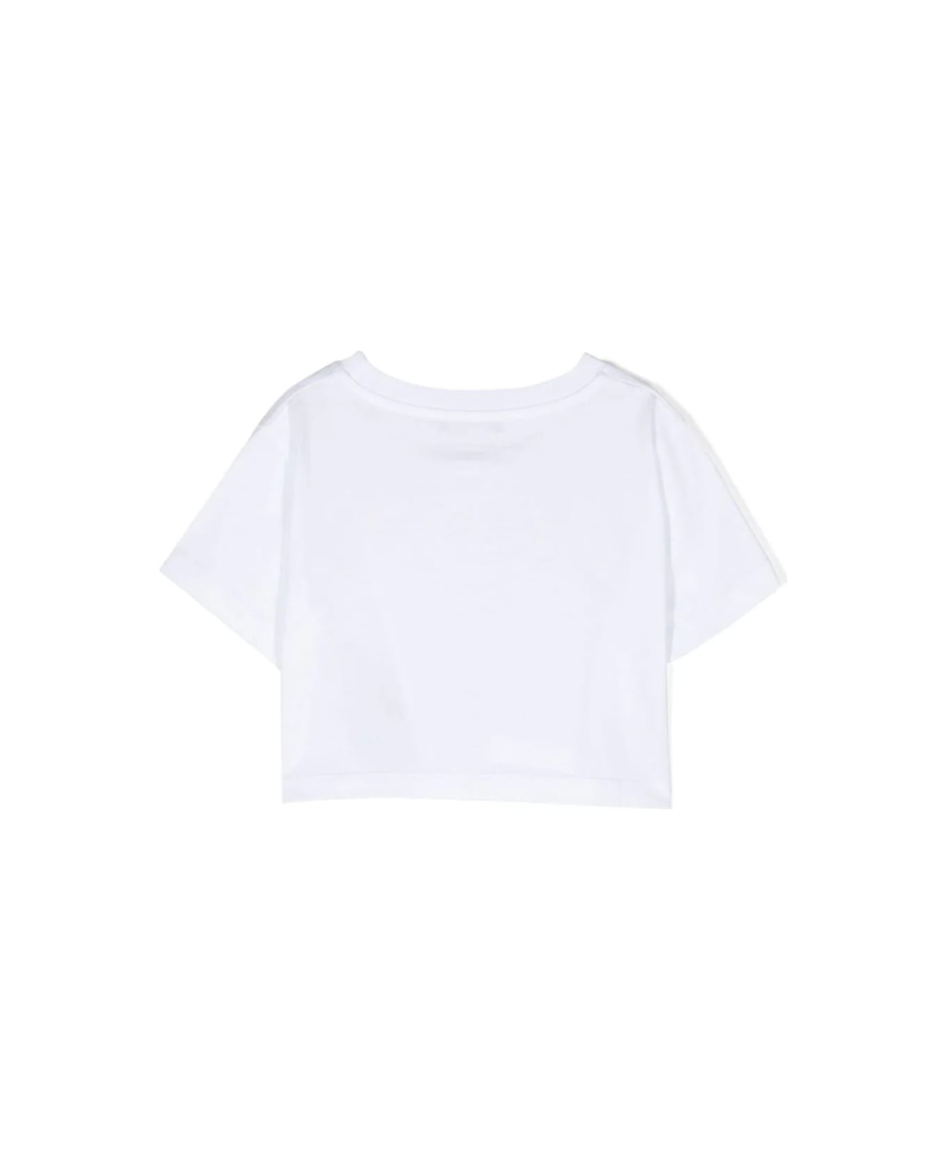 Balmain Crop T-shirt With Pink Glitter Logo - White Tシャツ＆ポロシャツ