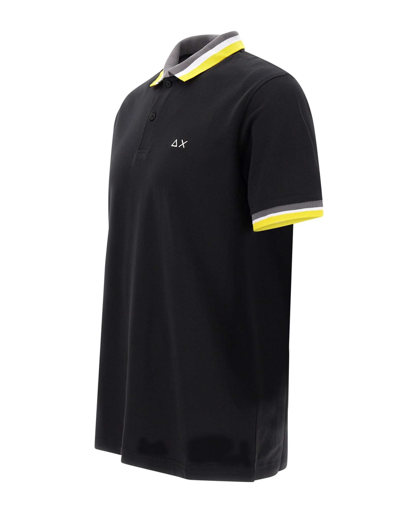 Sun 68 "collar Multistripes" Cotton Polo Shirt - BLACK