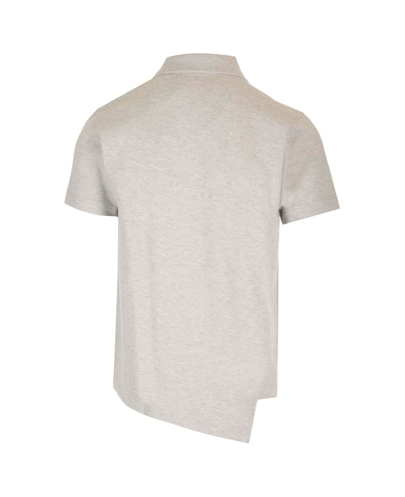 Comme des Garçons X Lacoste Asymmetric-hem Logo Patch Polo Shirt - Grey