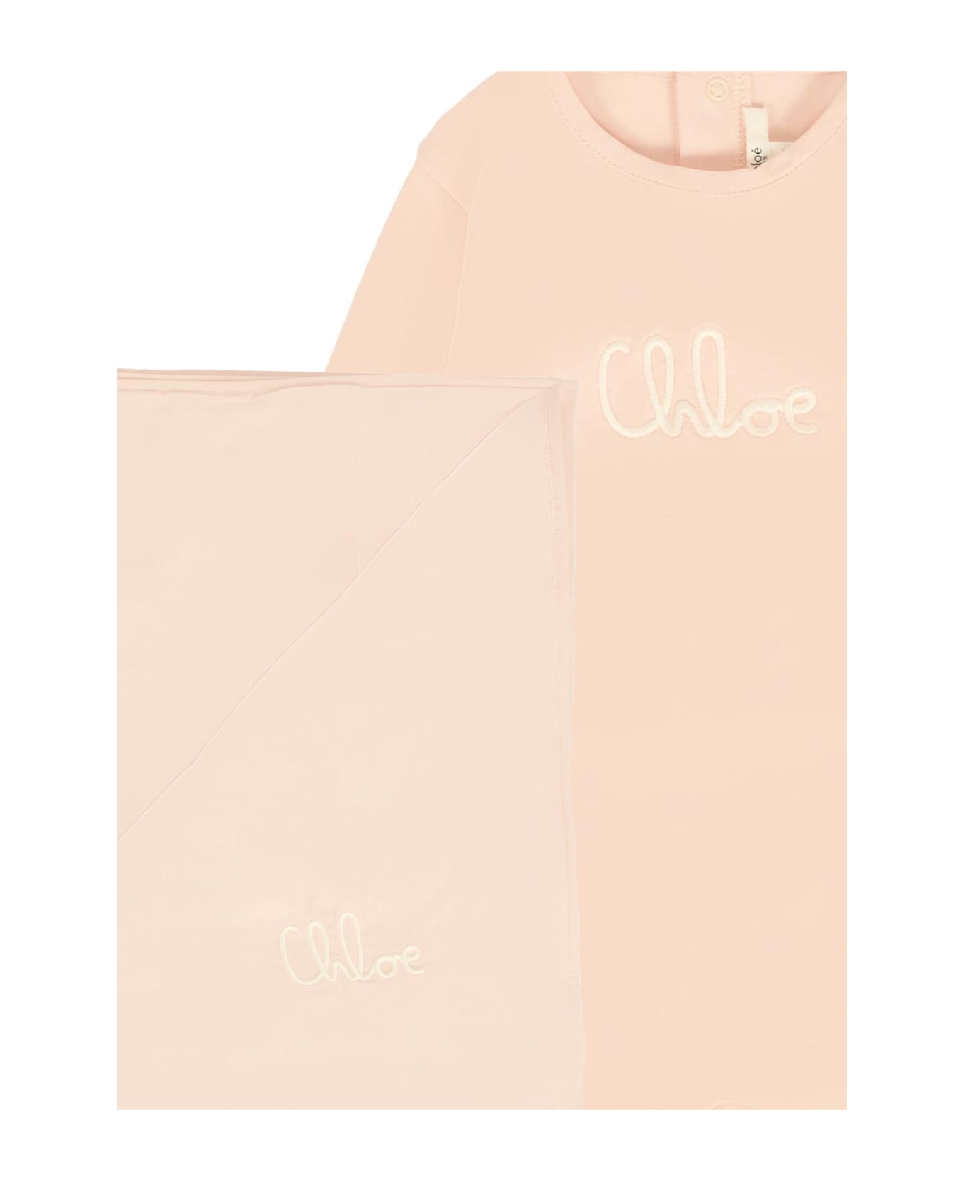 Chloé Pink Babygrow Set For Baby Girl With Logo - Pink