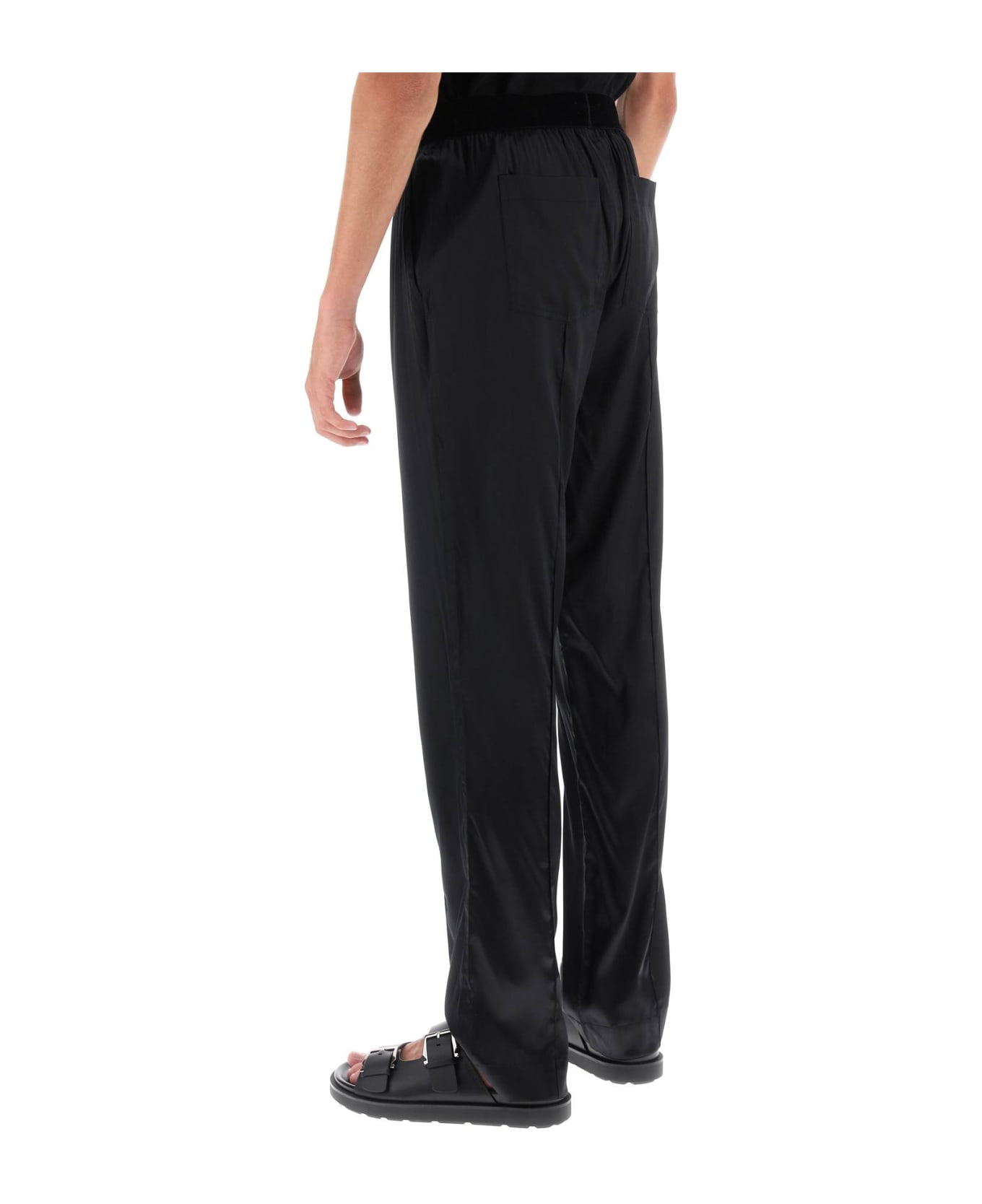 Tom Ford Logo Waist Satin Pajama Trousers - NERO (Black)