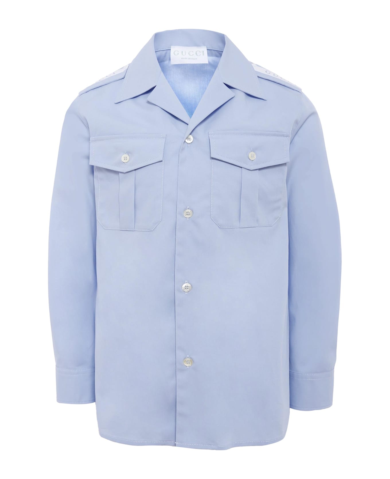 Gucci Light Blue Shirt For Boy With Logo - Light Blue