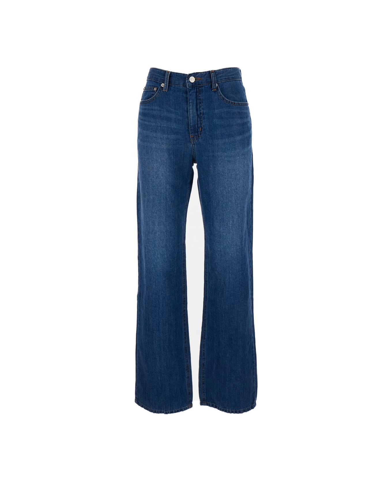 Dunst Blue Flared Jeans In Cotton And Linen Woman - Blu