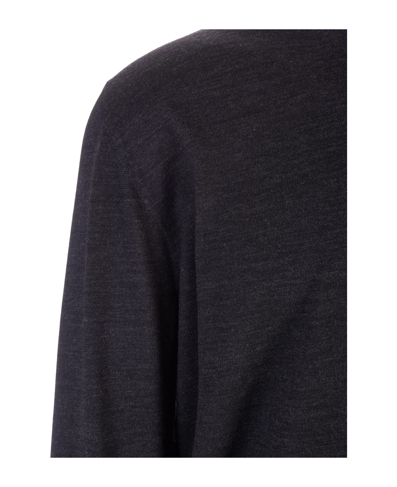 Fedeli Anthracite Wool V-neck Pullover - Grey
