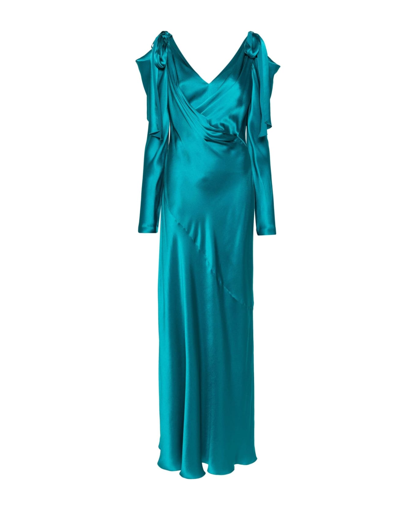 Alberta Ferretti Aqua Green Satin Finish Maxi Dress - Blue