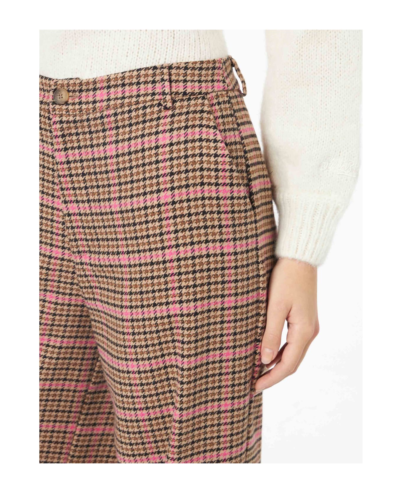 MC2 Saint Barth Woman Palazzo Pants With Pied De Poule Print - BROWN