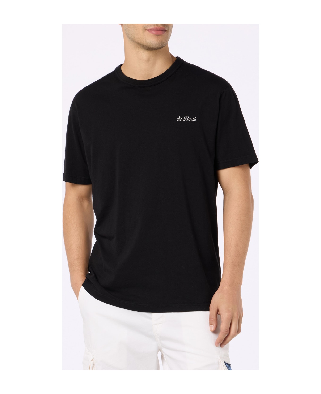 MC2 Saint Barth Man Black Cotton Jersey T-shirt Dover With St. Barth Embroidery - BLACK