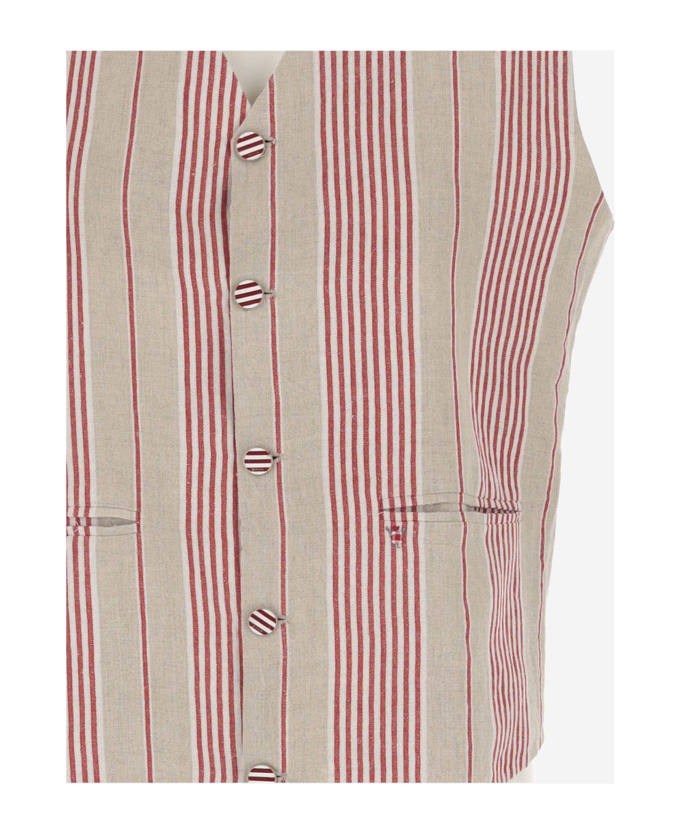 Péro Striped Linen Vest - Red
