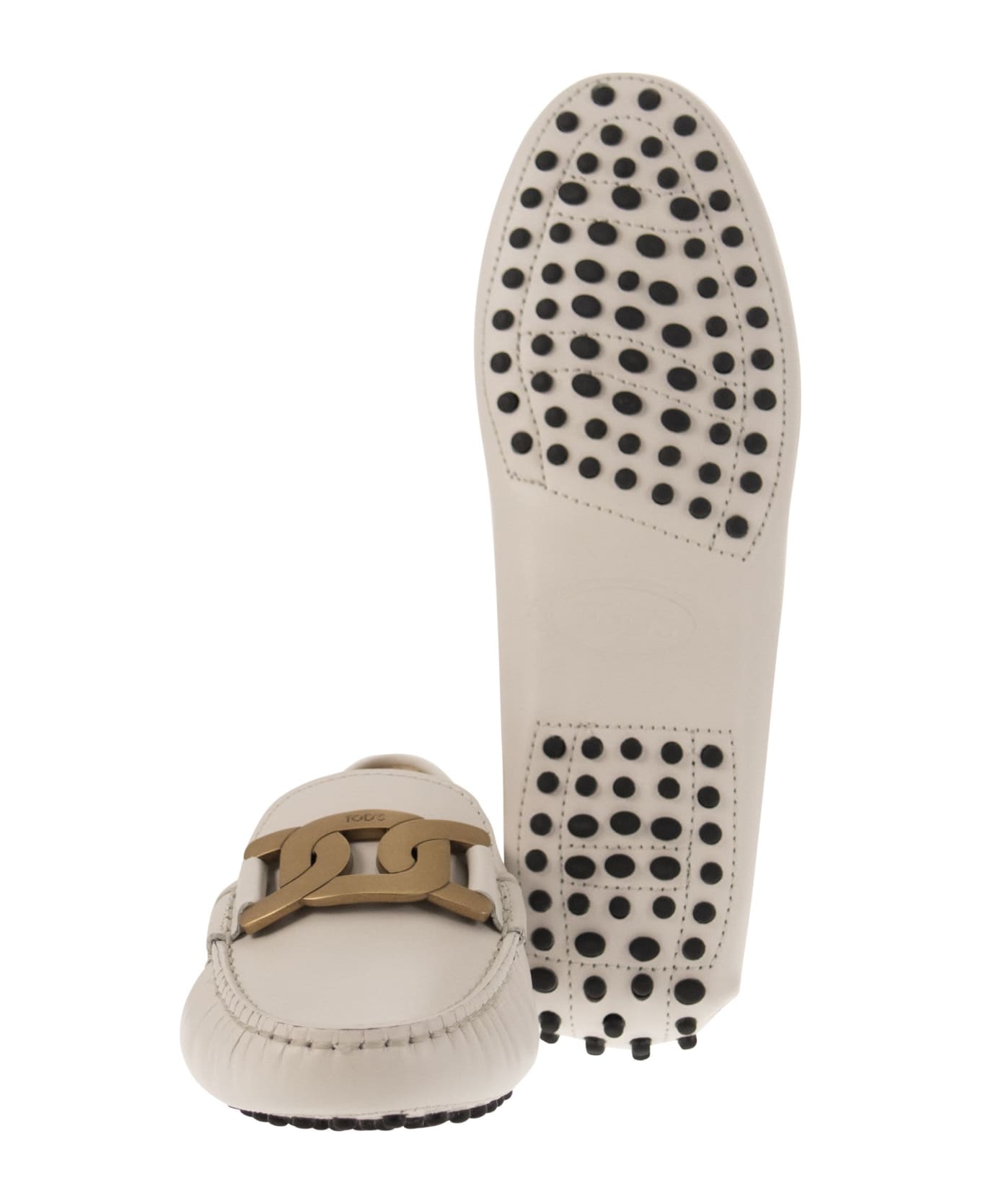 Tod's Kate Logo Engraved Loafers - Ivory フラットシューズ