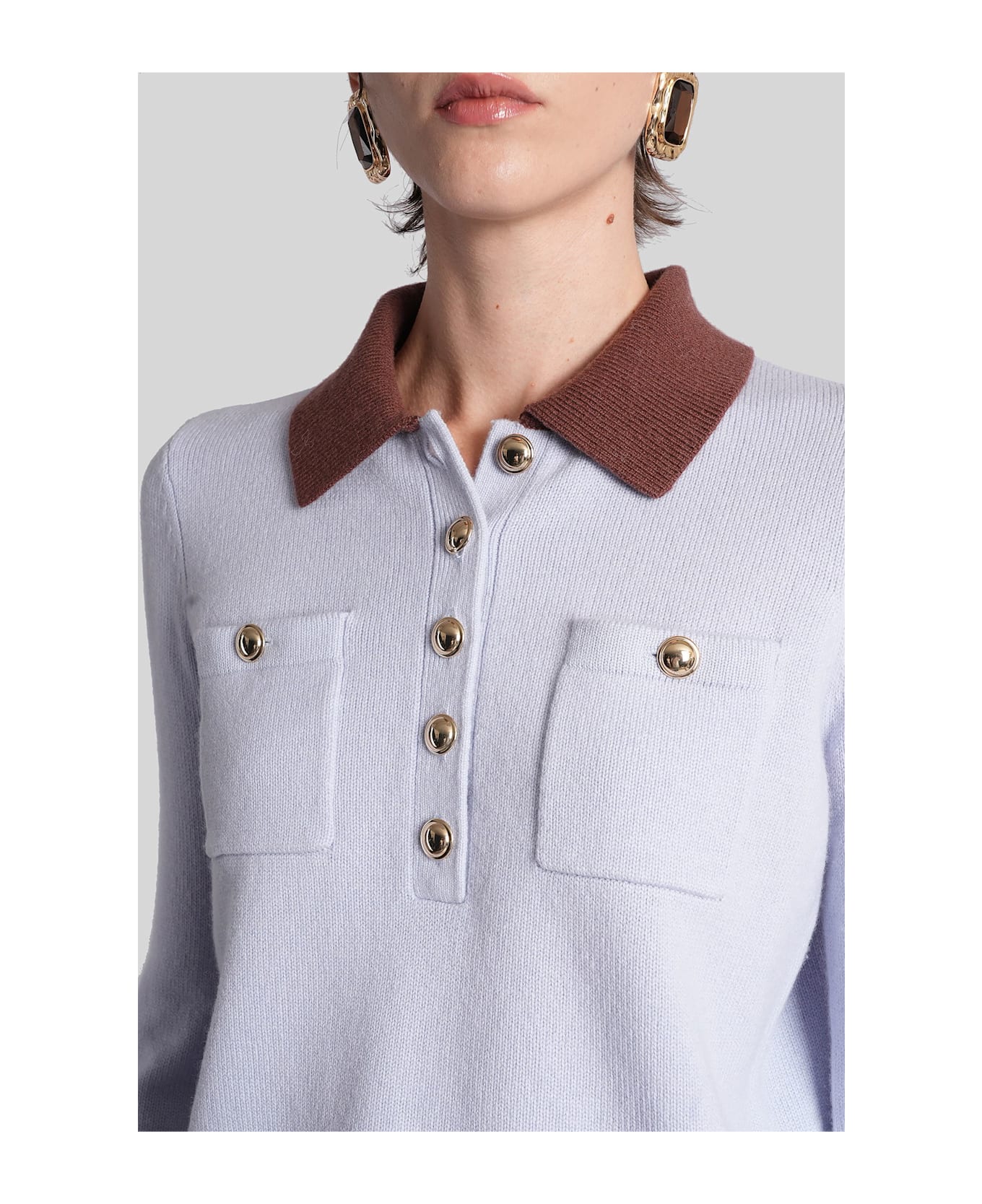 self-portrait Polo In Cyan Wool - cyan