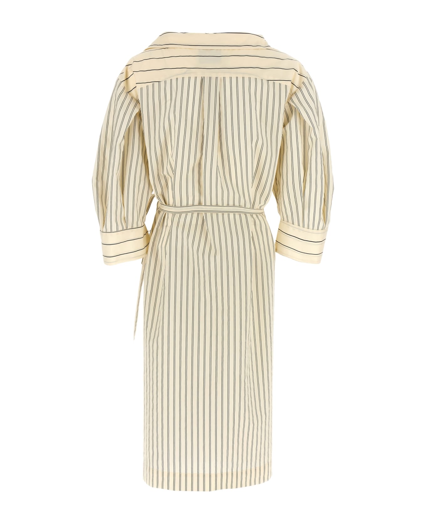 (nude) Striped Shirt Dress - White/Black