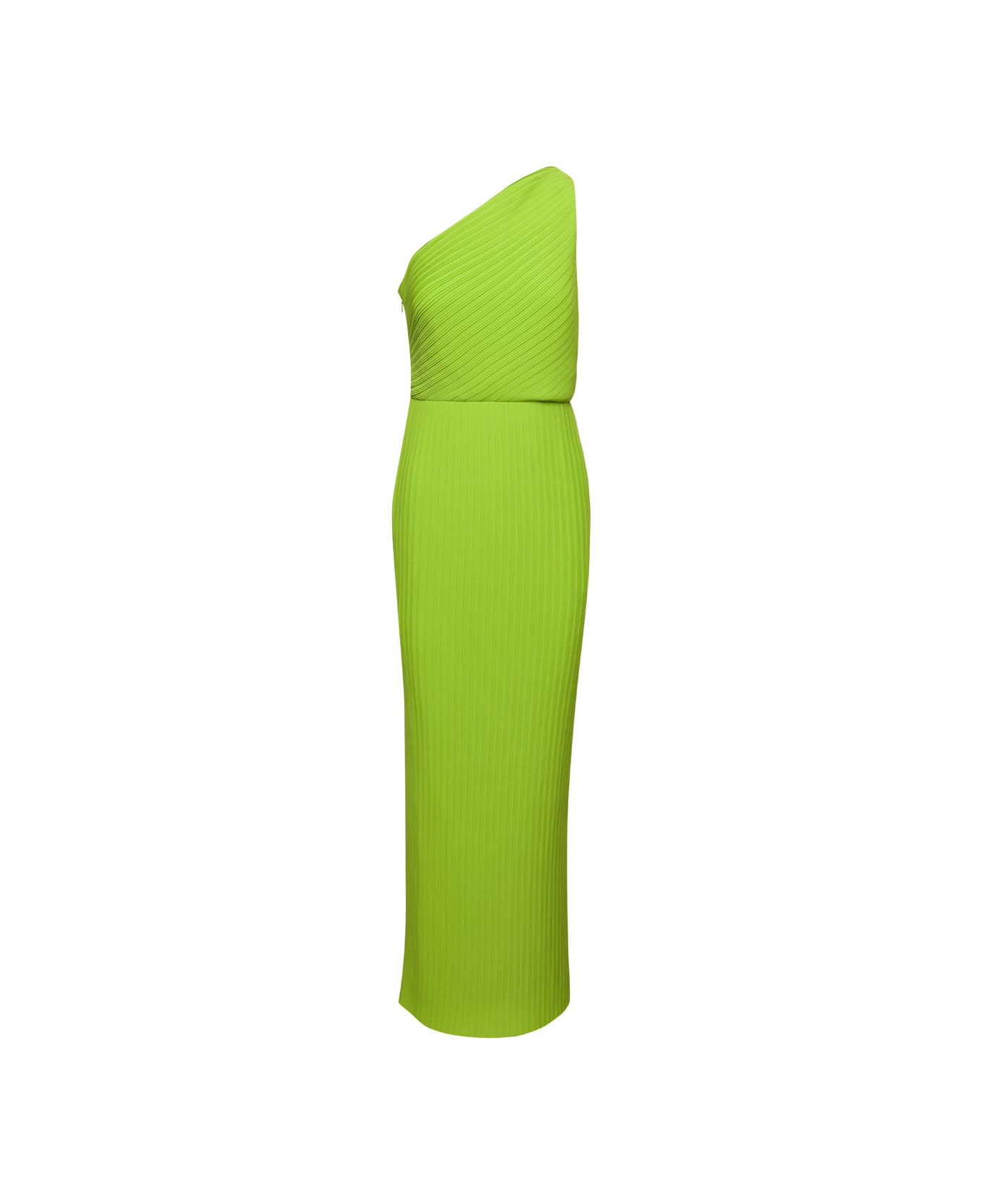 Solace London Green One Shoulder Maxi Dress In Techno Fabric Woman - Green