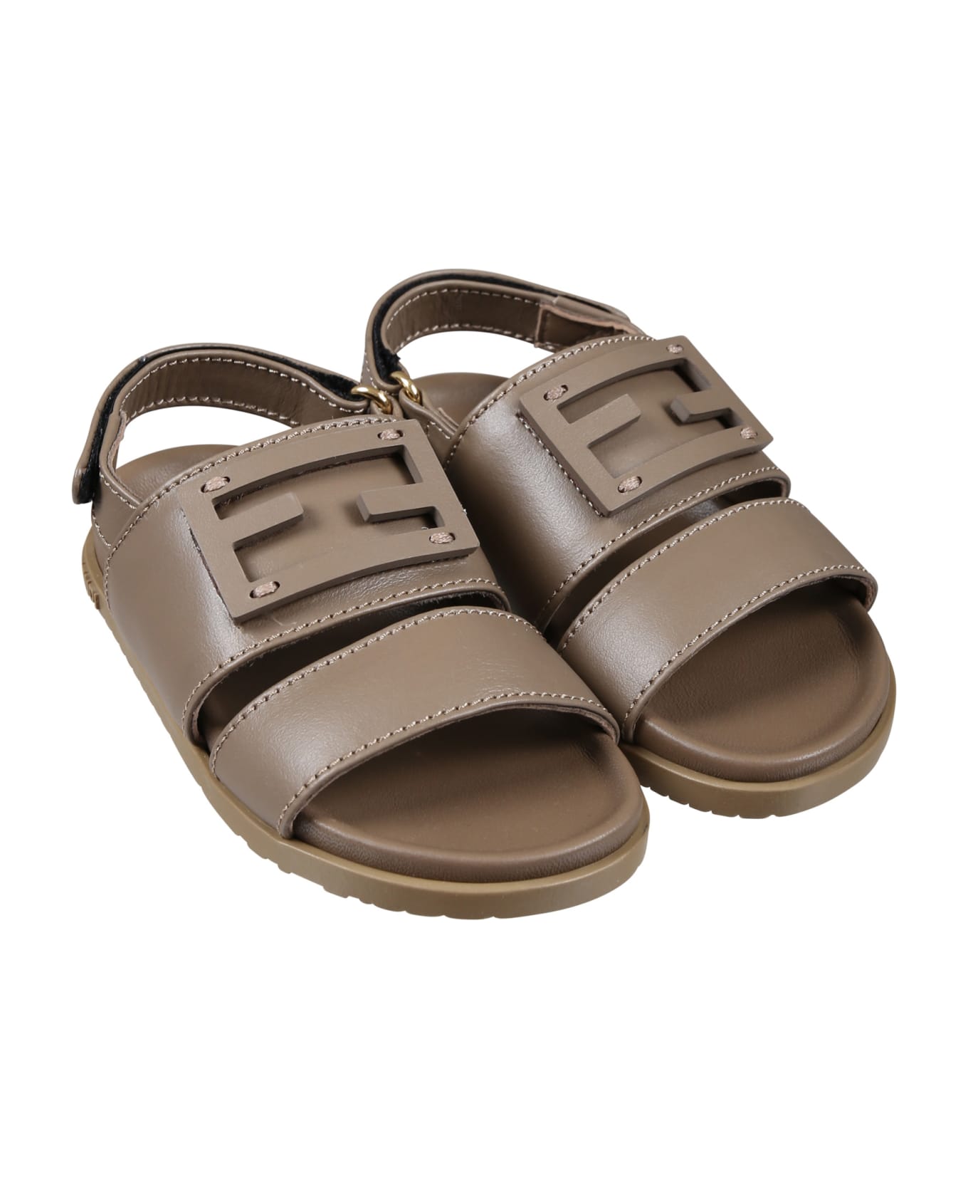 Fendi Brown Sandals For Kids With Ff Logo - Brown シューズ