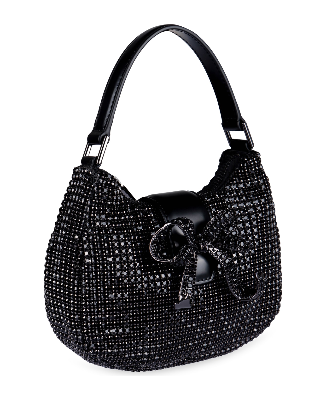 self-portrait Diamante Crescent Bow Handbag - Black