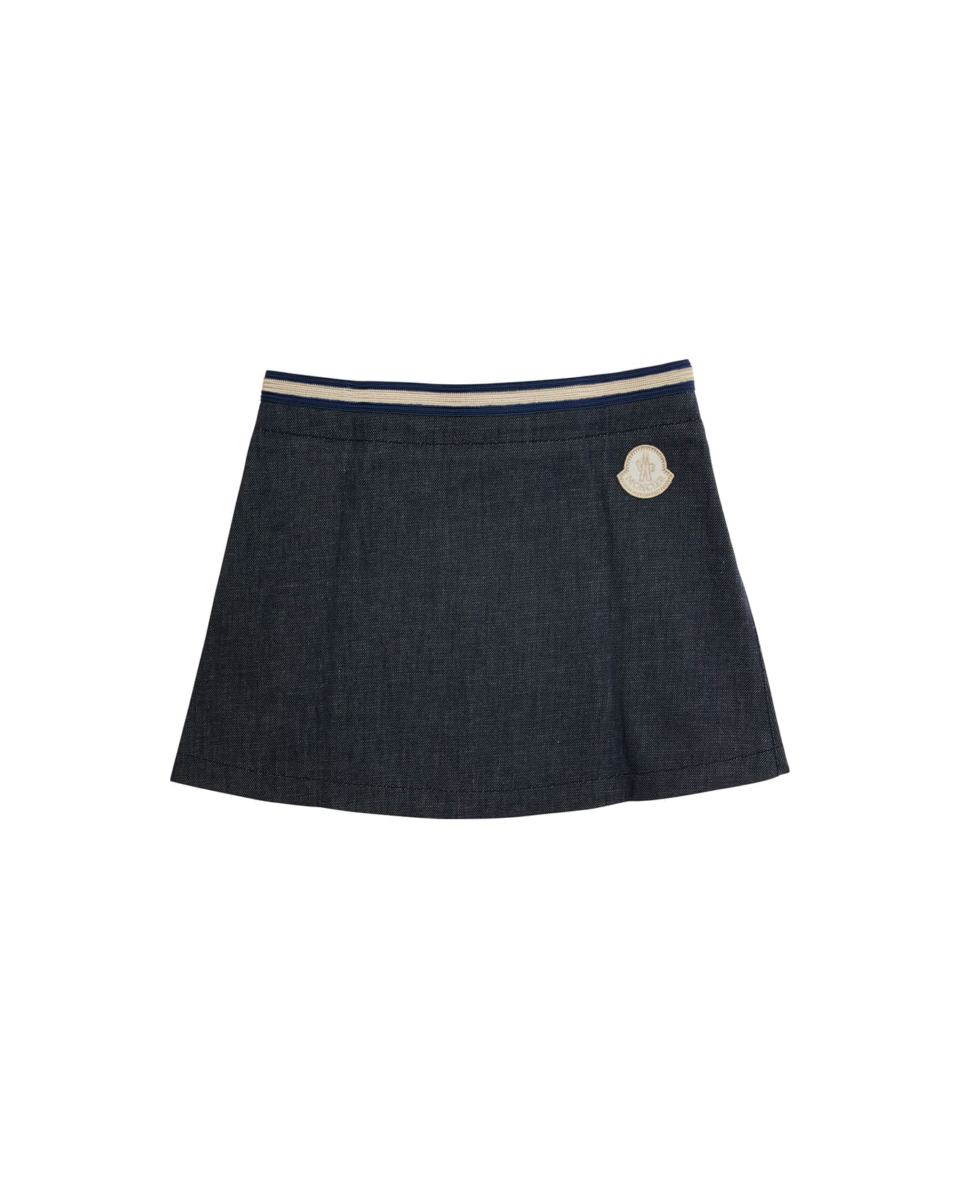 Moncler Blue Skirt With Logo Patch And Logoed Buttons In Cotton Girl - Blu