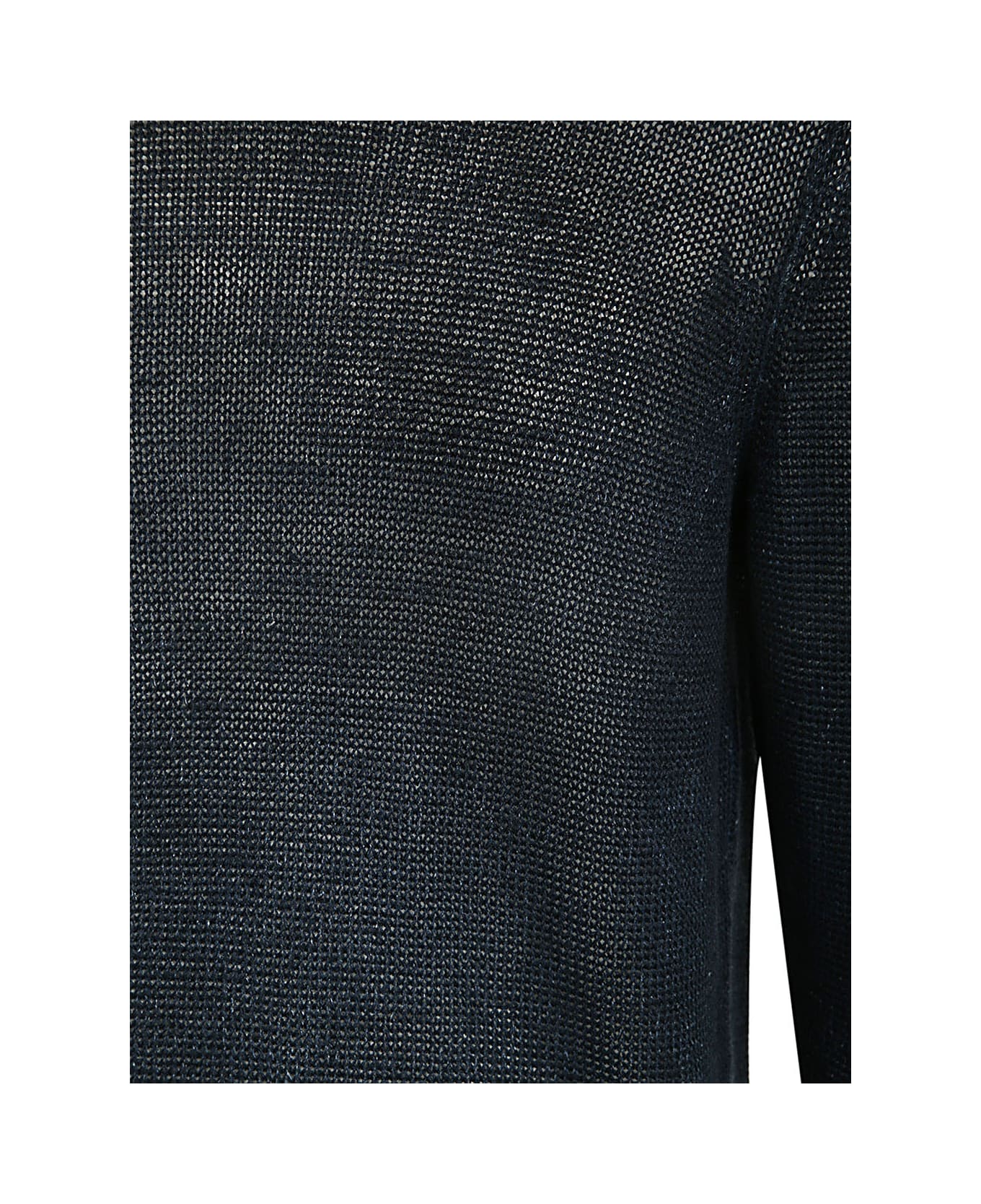 Avant Toi Round Neck Linen Pullover With Shadows - Navy Blue