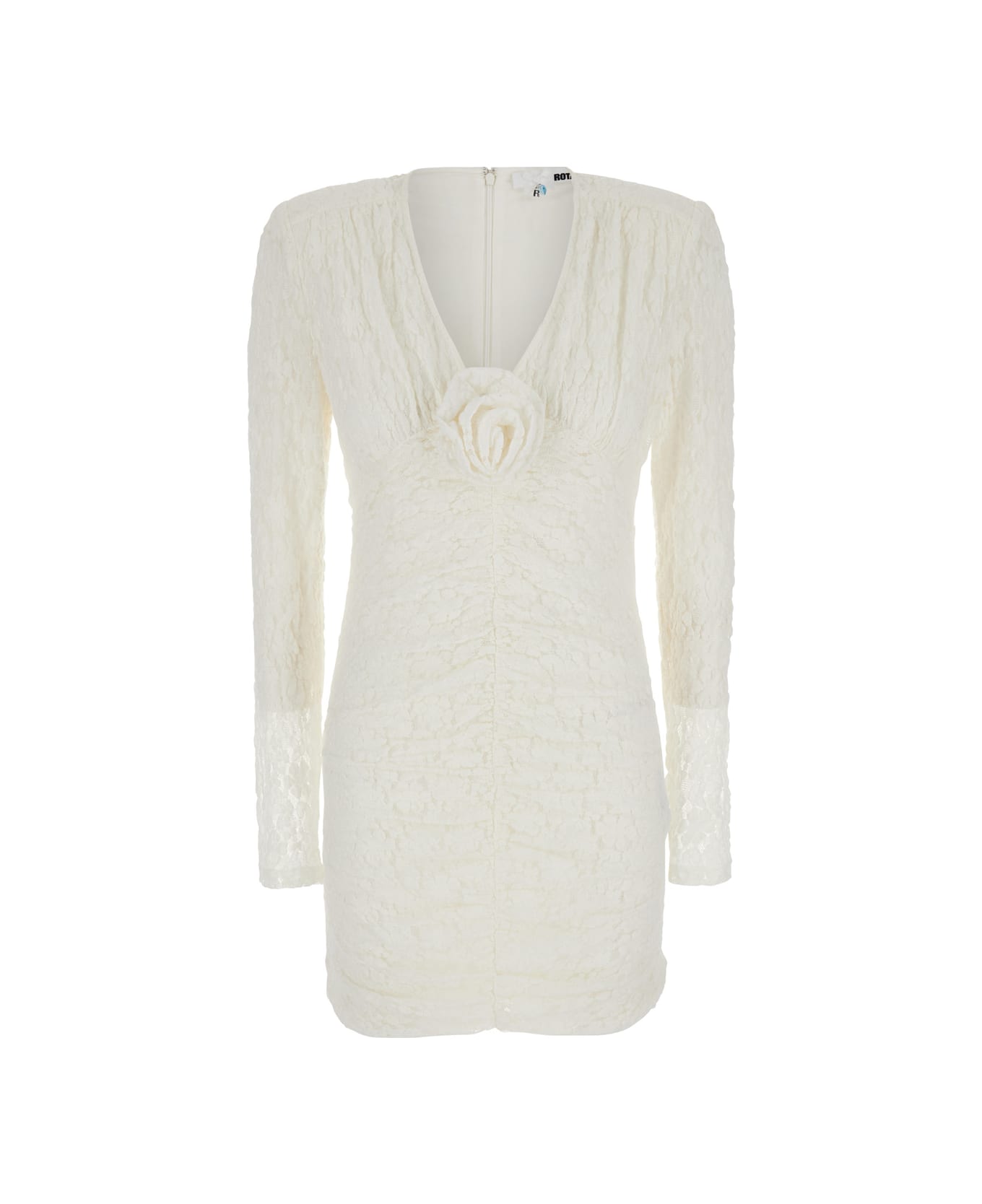 Rotate by Birger Christensen Mini White Dress With Rose Patch In Lace Woman - White