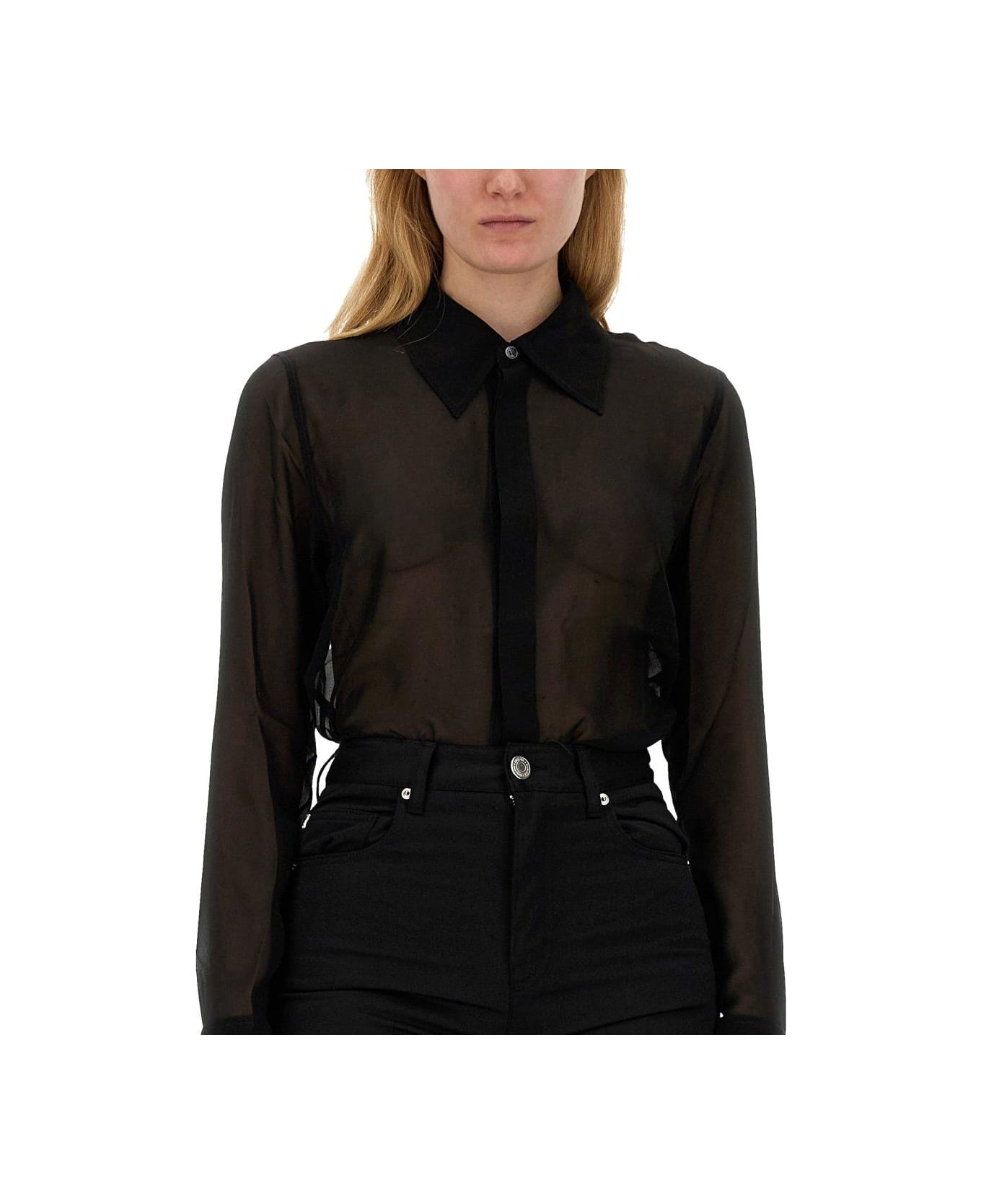 Ami Alexandre Mattiussi Paris Semi-sheer Long-sleeved Shirt - BLACK