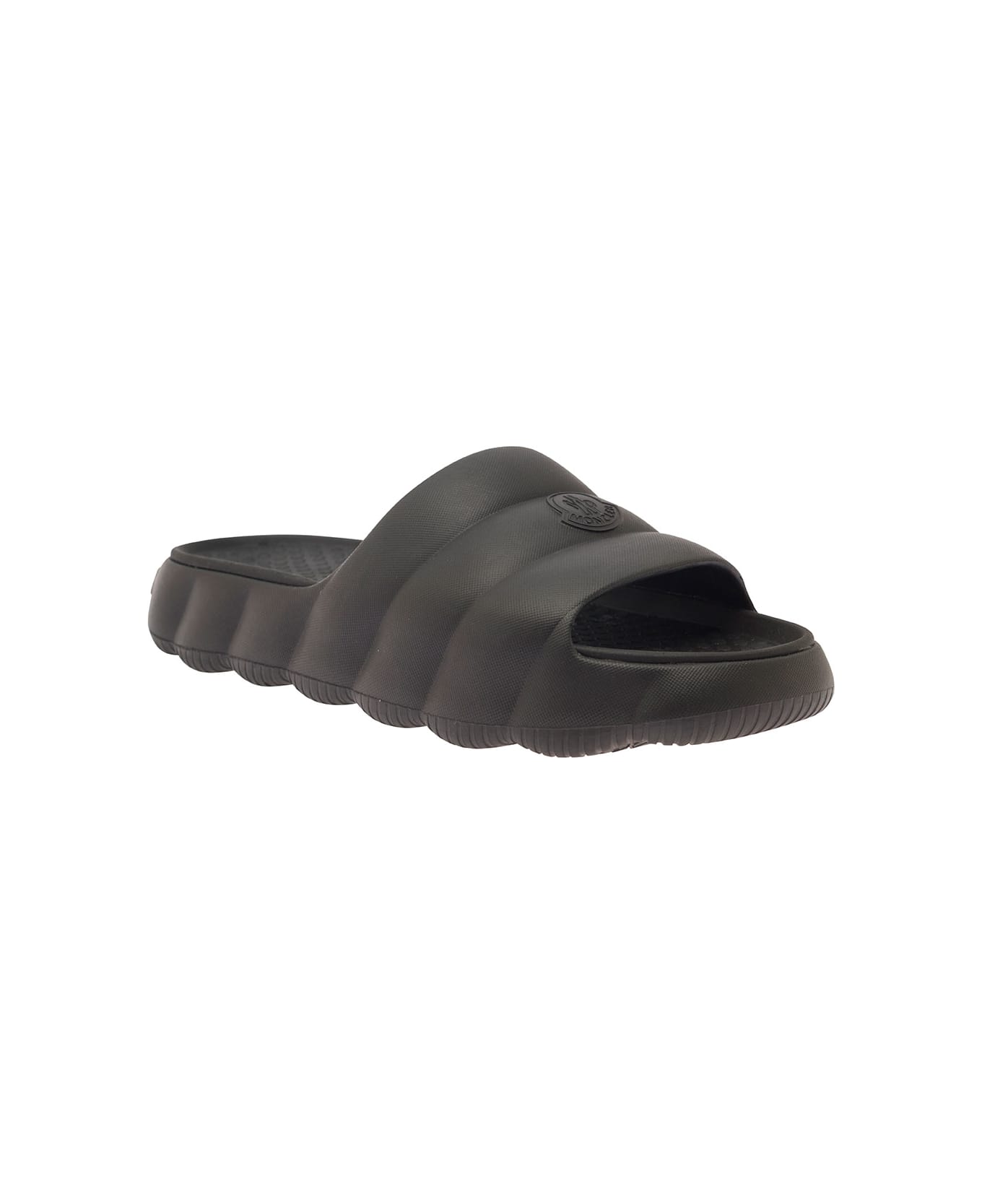 Moncler 'lilo' Black Slides In Quilted Rubber Woman - Black