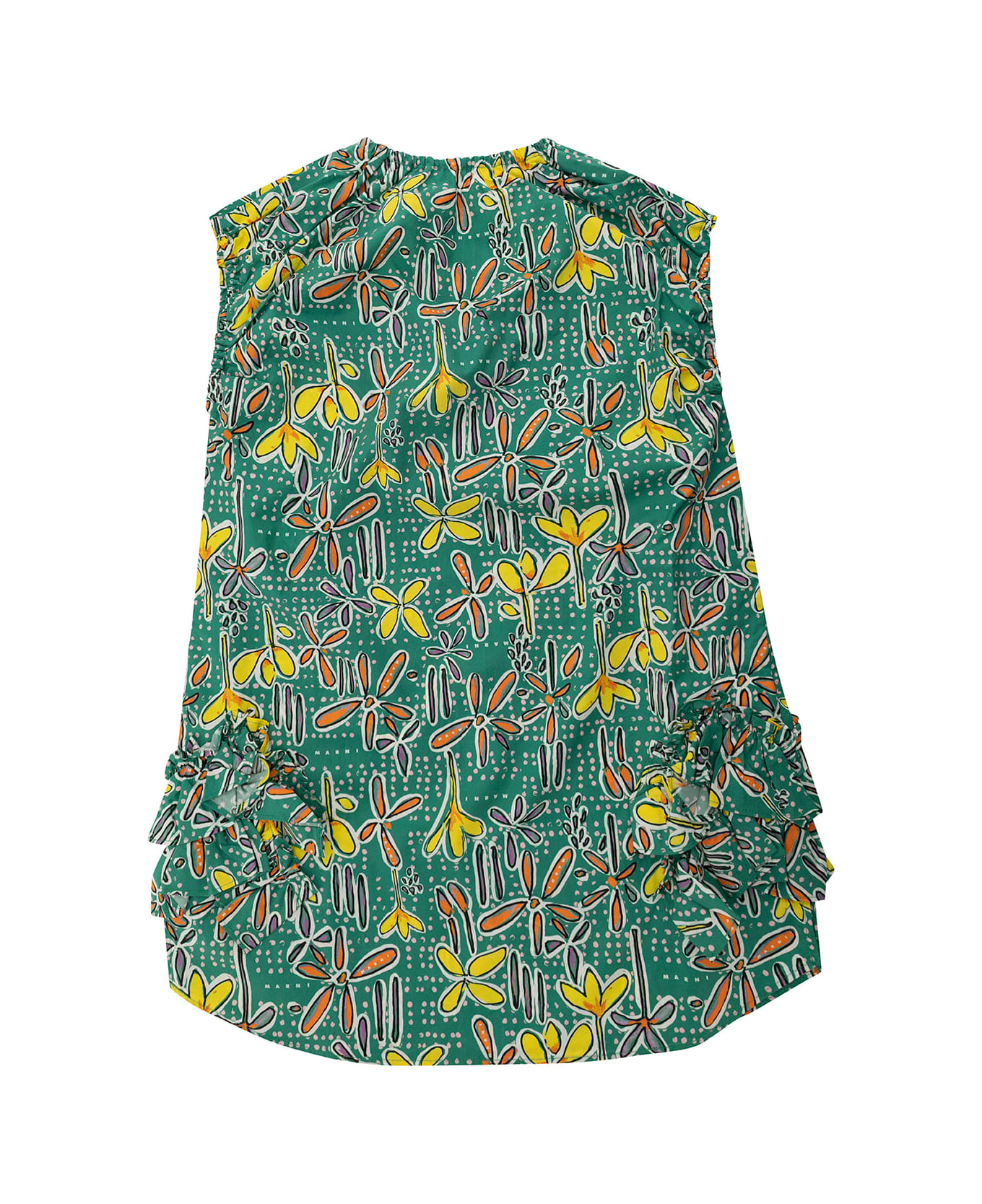 Marni Green Dress With Flower Print In Cotton Girl - Green