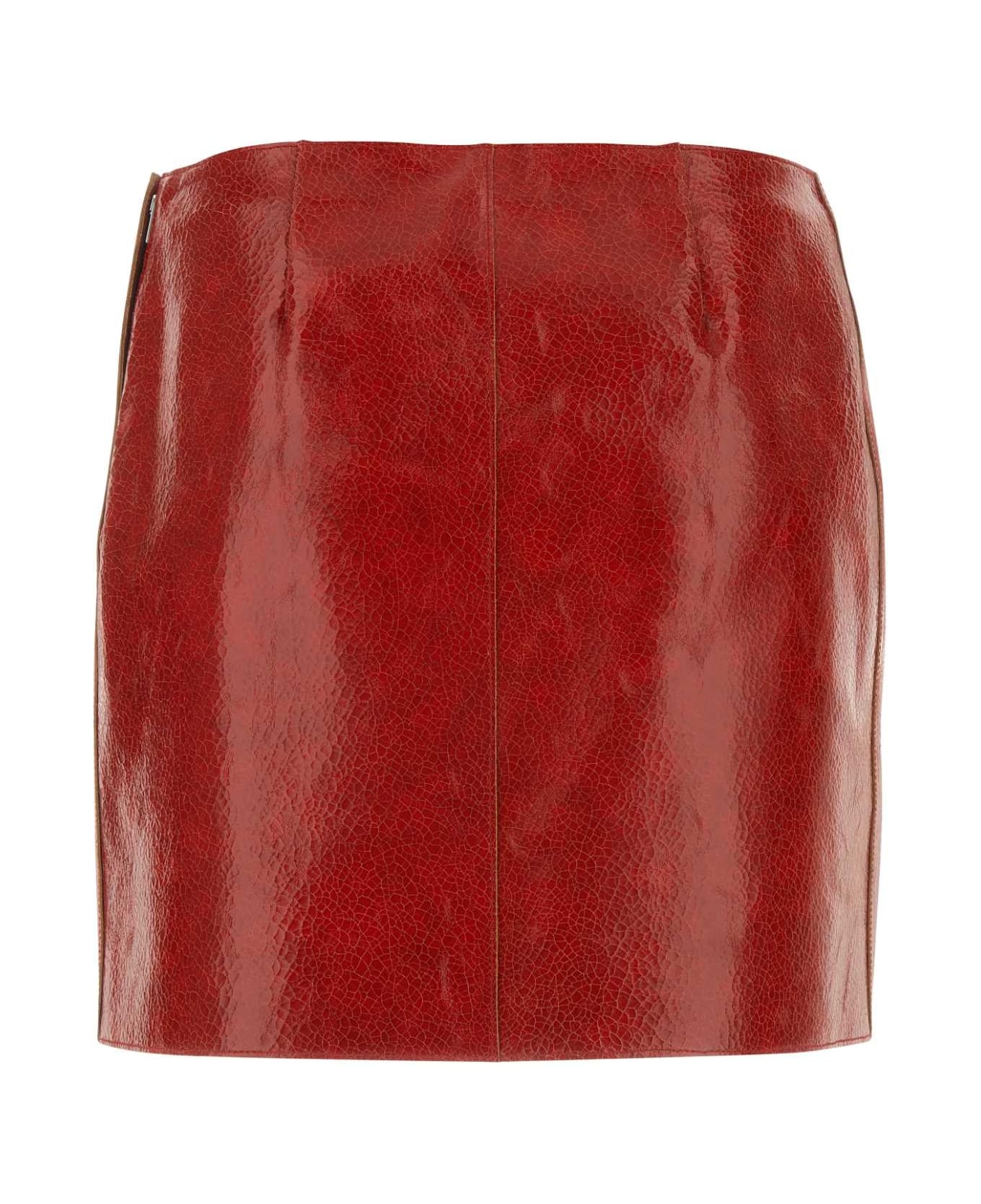 Prada Red Leather Mini Skirt - ROSSO