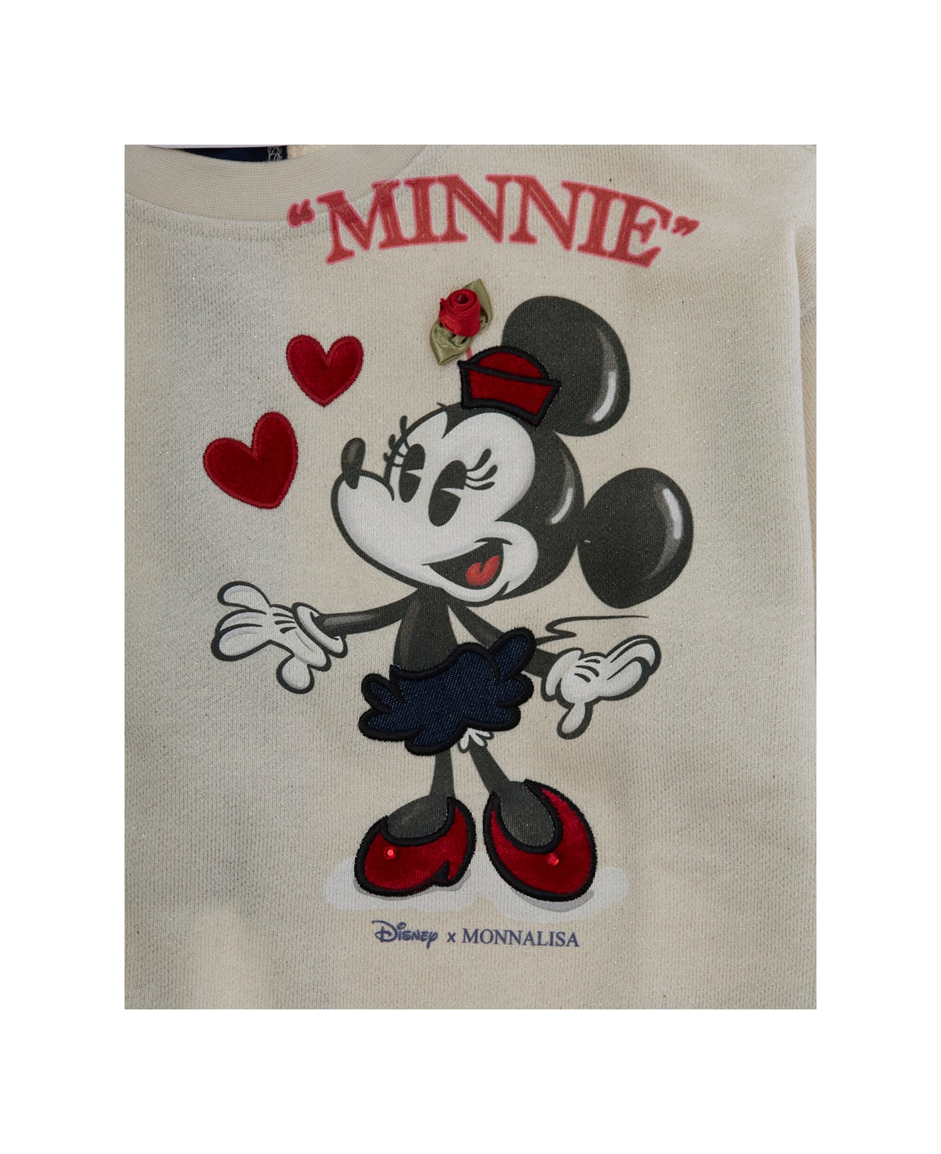 Monnalisa White Crewneck Sweatshirt With Print On The Front And Cut-out Detail On The Rear In Cotton Stretch Girl - White