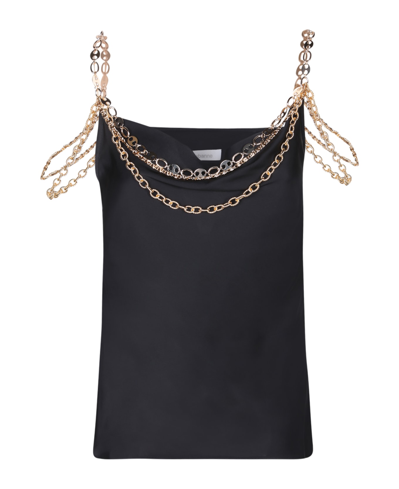 Paco Rabanne Rabanne Black Top In Gold With Mesh And Chain Details トップス
