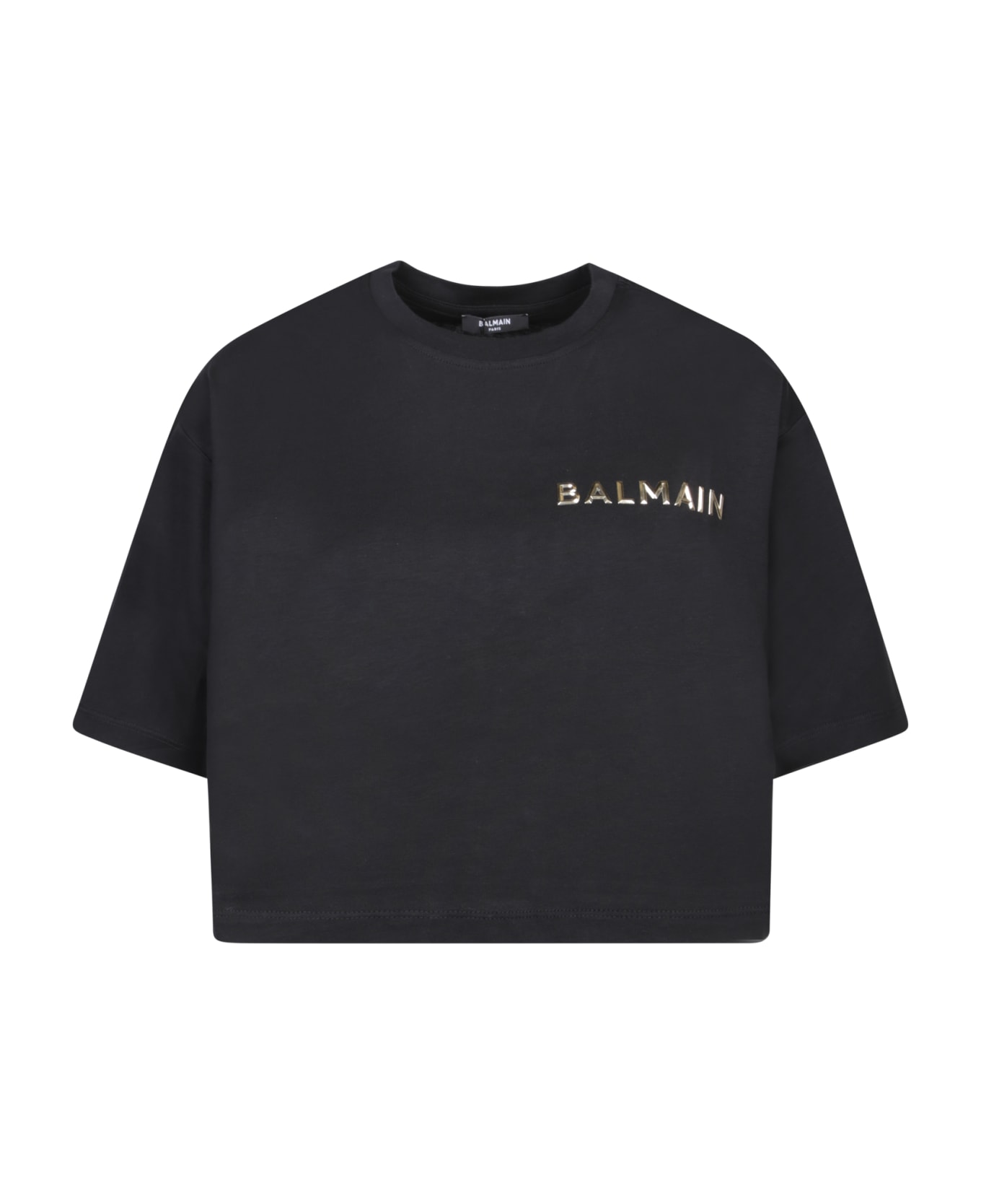 Balmain Black Cropped Logo T-shirt - Black
