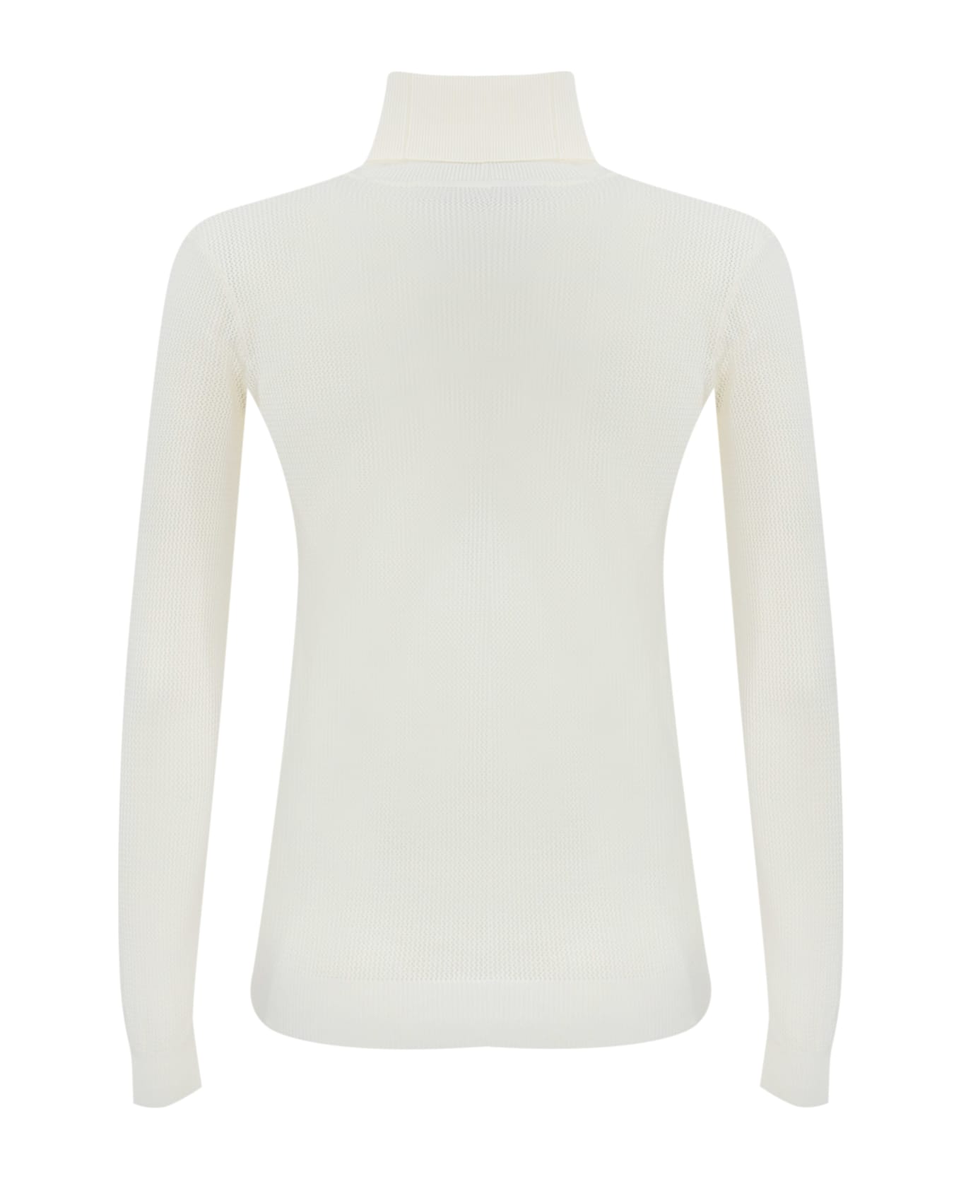 Elisabetta Franchi Turtleneck In Mesh Stitch Viscose Knit With Logo Inlay - Avorio