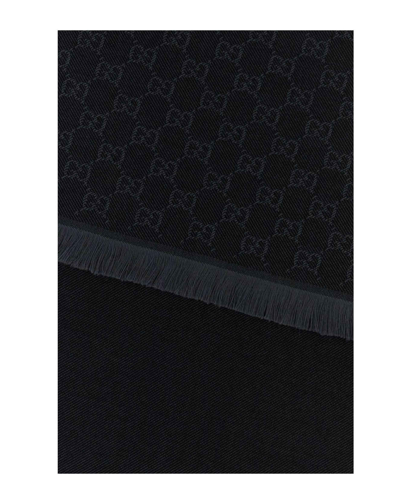 Gucci Embroidered Wool Scarf - BLACKLIGHTGREY