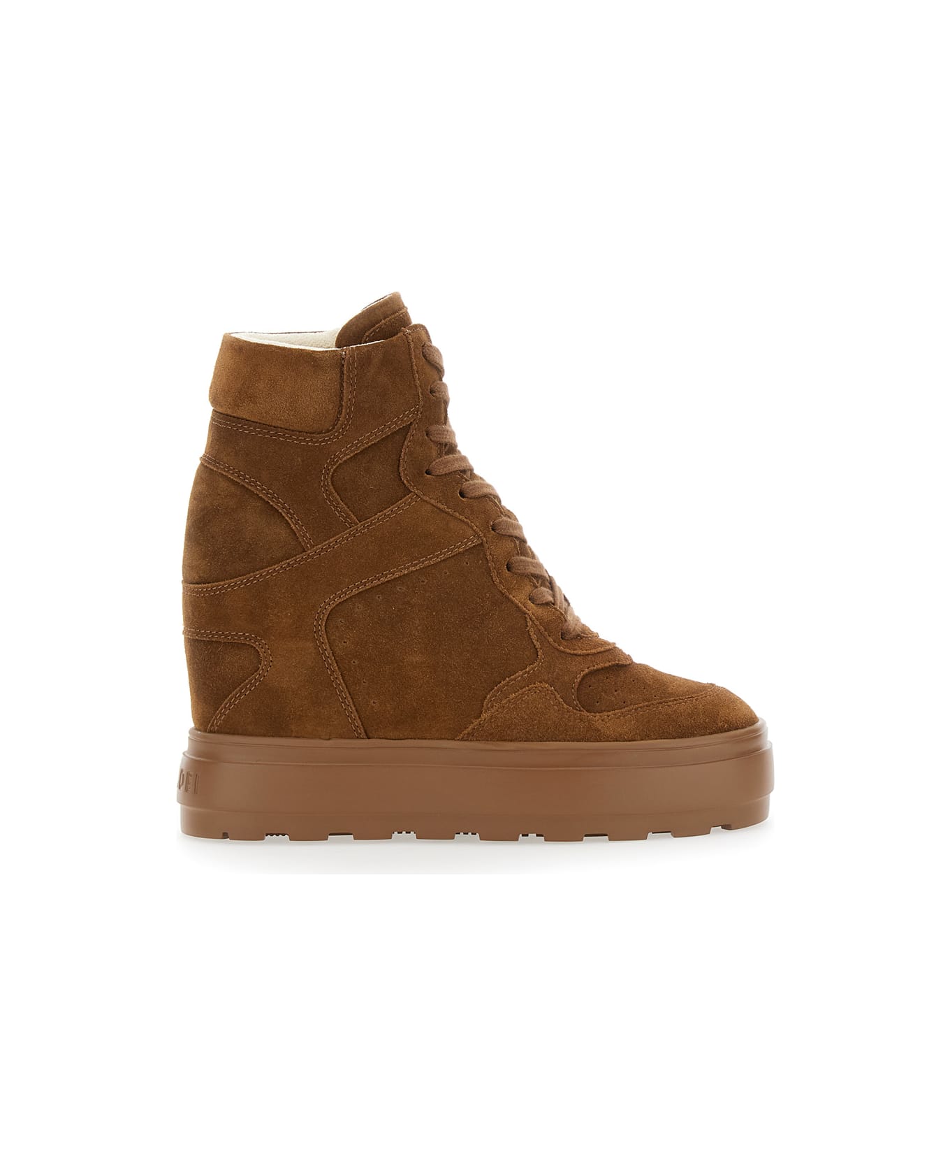 Casadei Brown Wedge Sneakers With Back Logo In Suede Woman - Brown