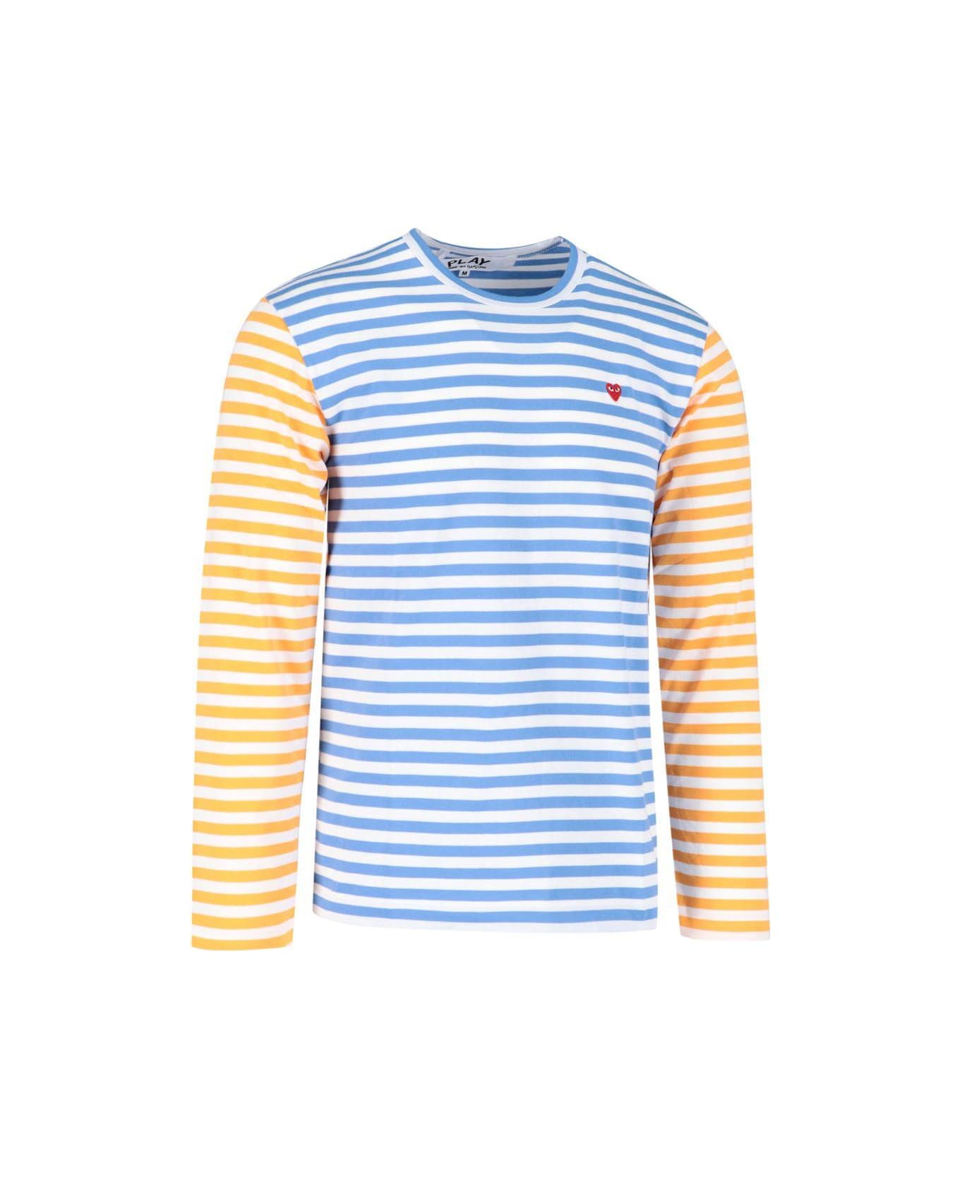 Comme des Garçons Striped Patch Logo T-shirt - Blue/yellow シャツ